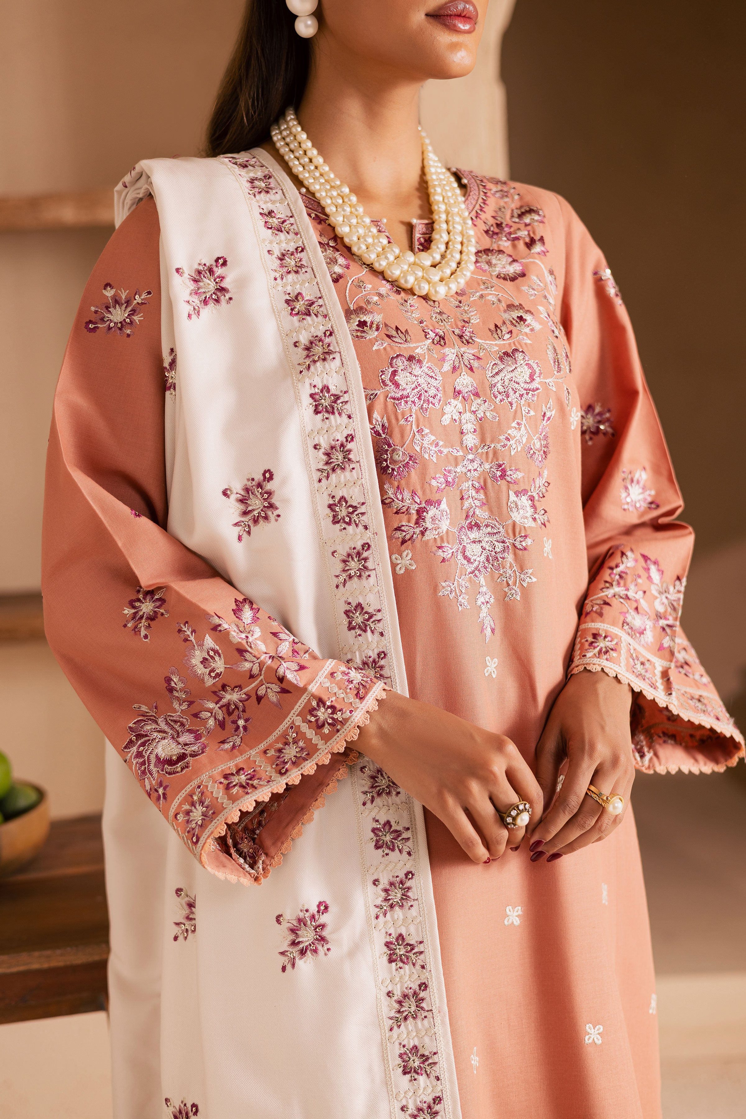  Hunter 3Pc - Embroidered Khaddar Dress BATIK WINTER PRET 2025  BATIK   XS / Coral Peach / Khaddar-S / Coral Peach / Khaddar-M / Coral Peach / Khaddar-L / Coral Peach / Khaddar-XL / Coral Peach / Khaddar