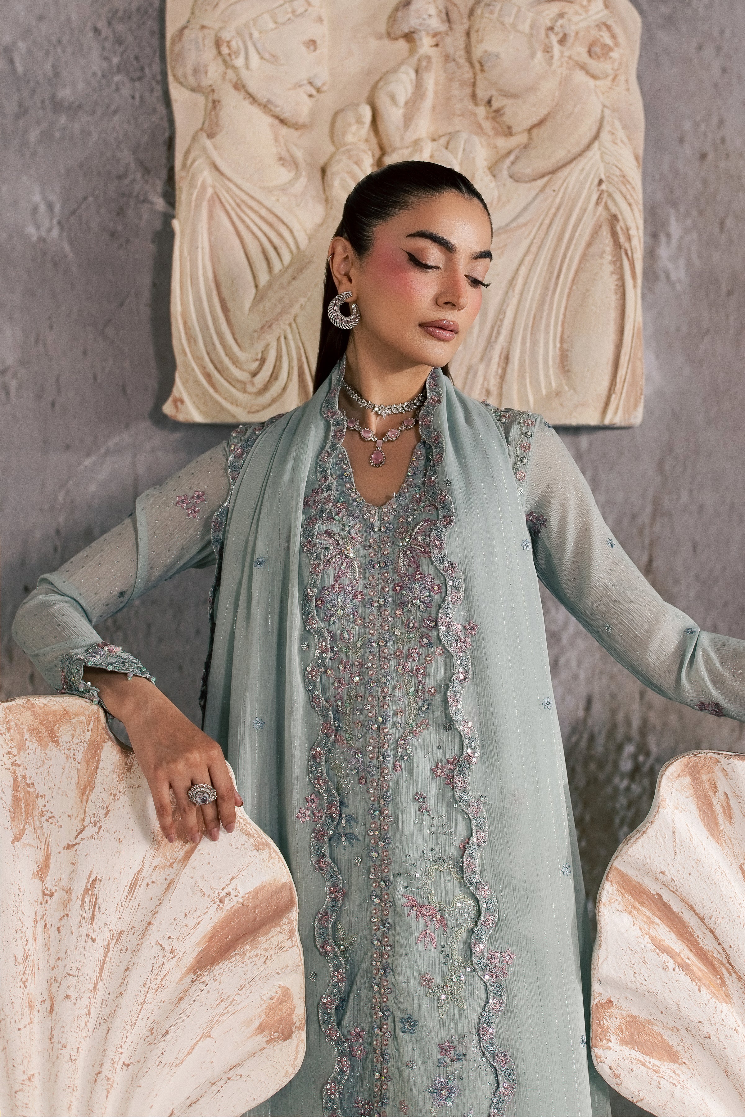  Ice Pice 3Pc - Festive Luxe Pret BATIKSTUDIO2026  BATIK   S / Ice Blue / Zari Crinkle-M / Ice Blue / Zari Crinkle-L / Ice Blue / Zari Crinkle