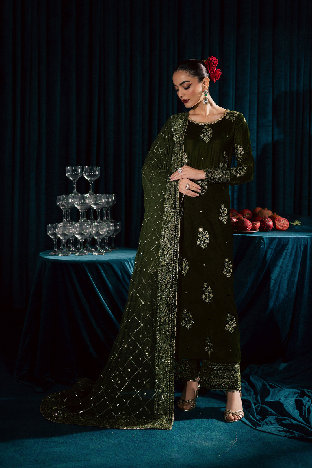  Inara 3Pc - Velvet Formal Dress BATIKstudio  BATIK   S / Mehendi Green / Velvet-M / Mehendi Green / Velvet-L / Mehendi Green / Velvet