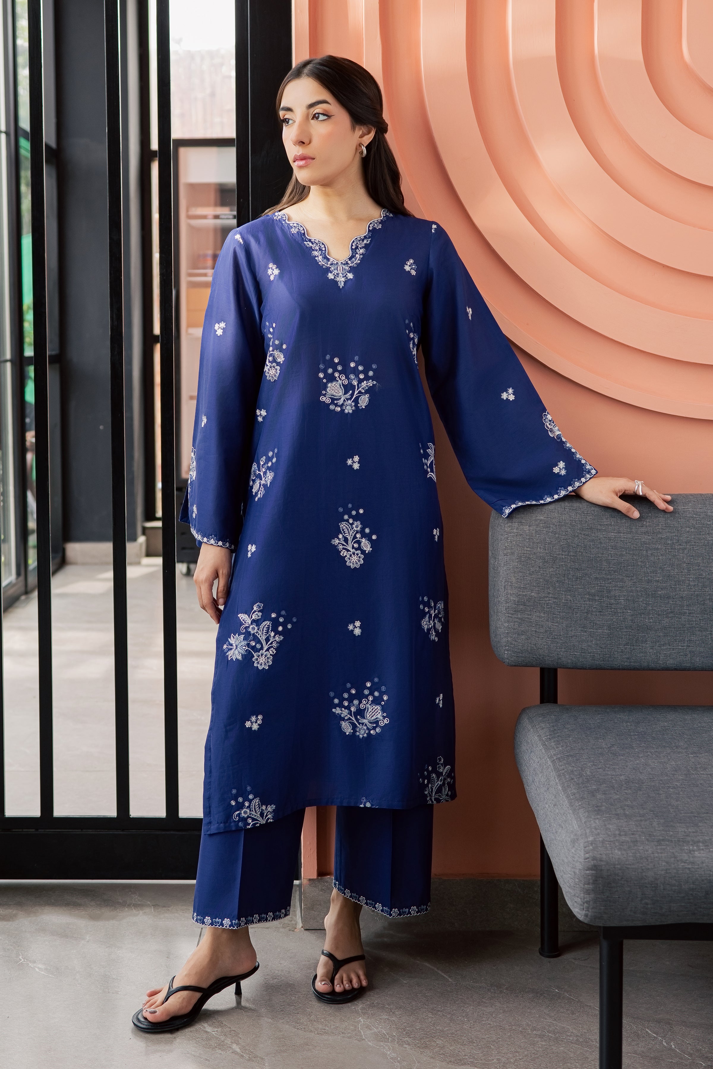 Inkwell 2Pc - Embroidered Lawn Dress EverydayEdit26  BATIK   XS / Deep Blue / Pima Lawn