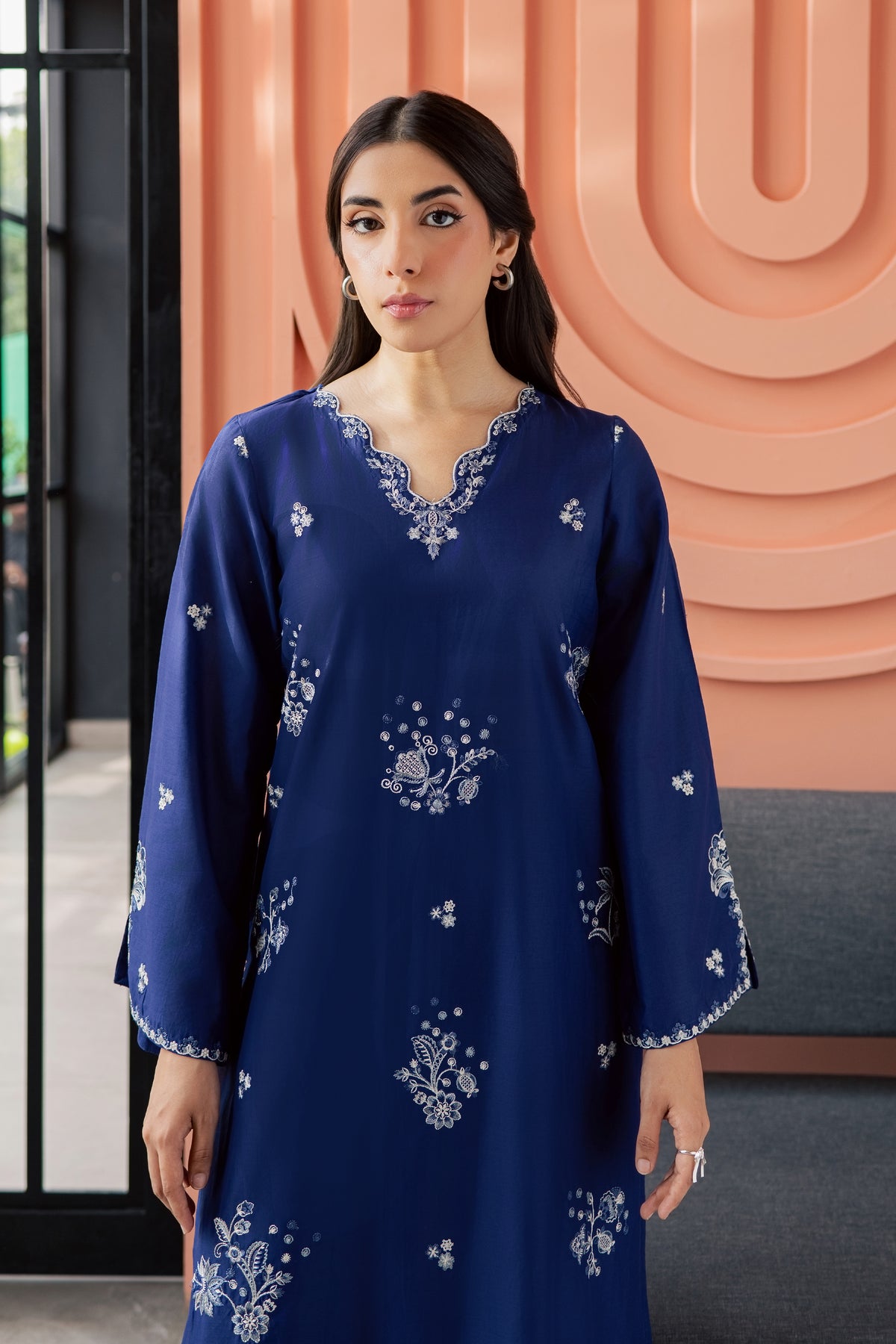 Inkwell 2Pc - Embroidered Lawn Dress EverydayEdit26  BATIK   XS / Deep Blue / Pima Lawn