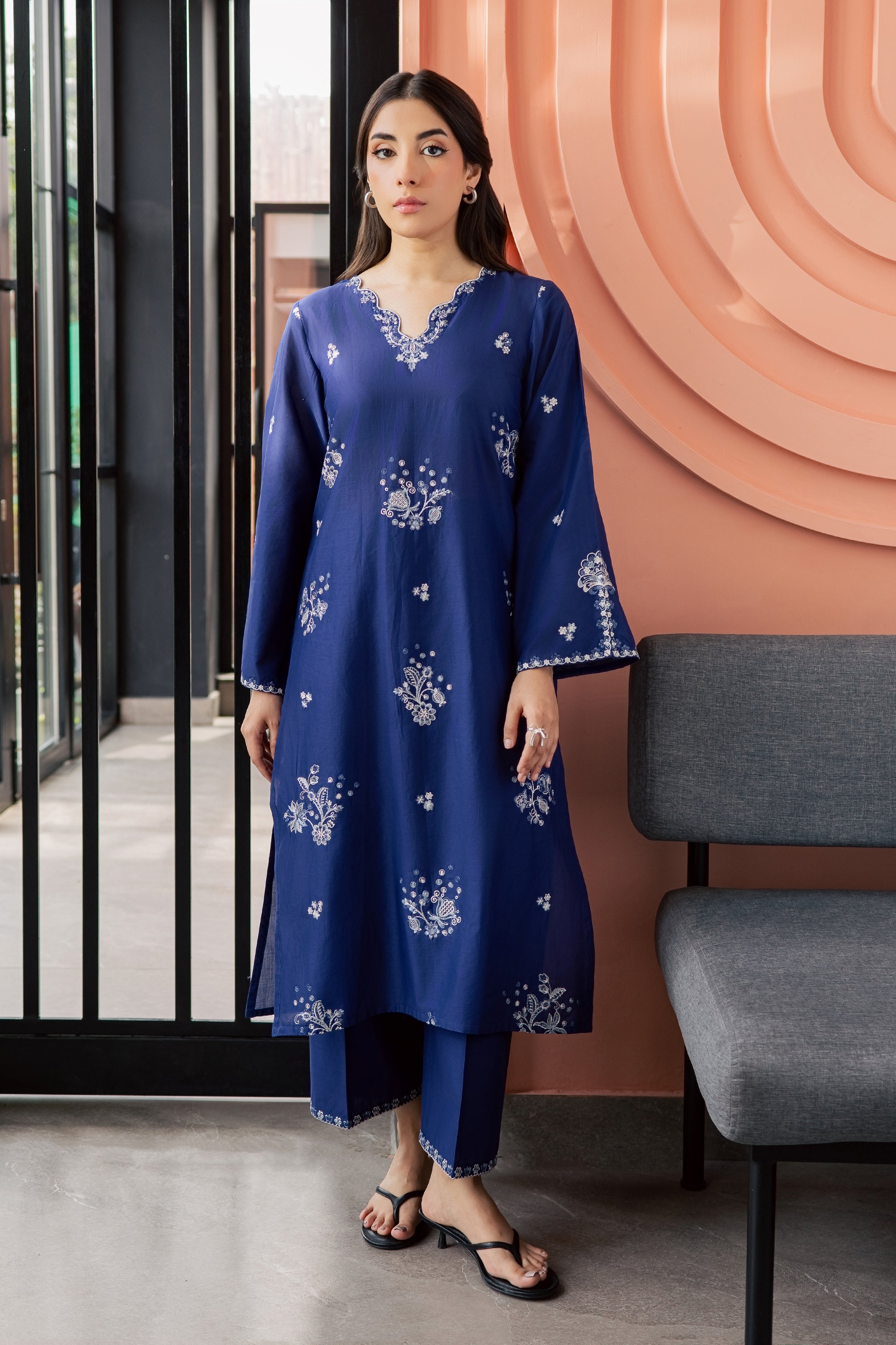 Inkwell 2Pc - Embroidered Lawn Dress EverydayEdit26  BATIK   XS / Deep Blue / Pima Lawn