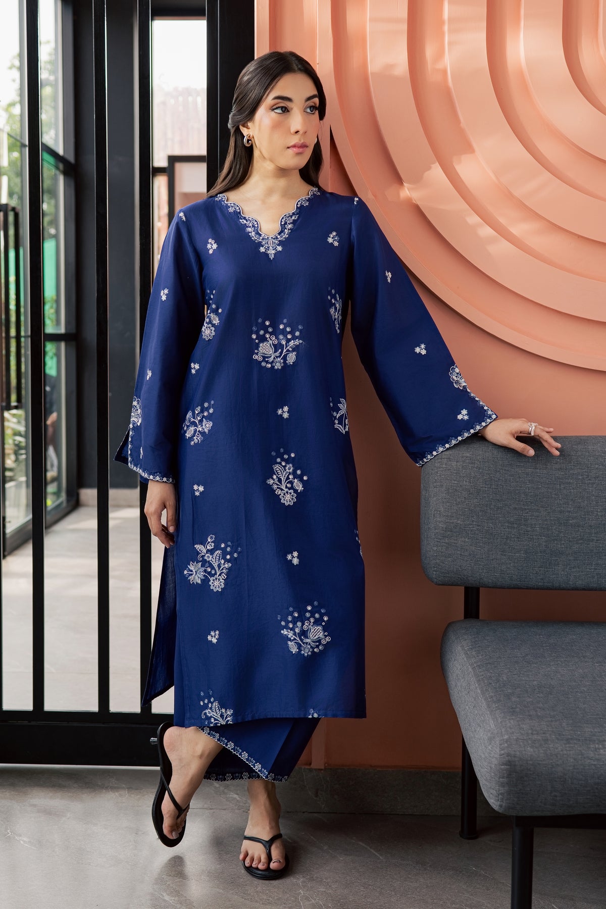 Inkwell 2Pc - Embroidered Lawn Dress EverydayEdit26  BATIK   XS / Deep Blue / Pima Lawn