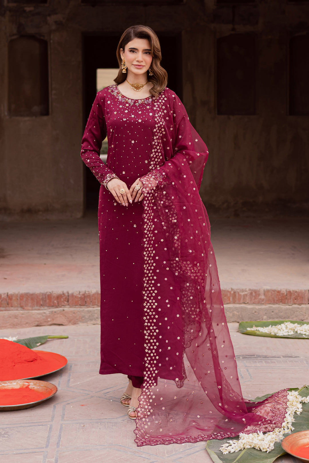  Isleen 3Pc - Festive Luxe Pret BATIKSTUDIO2025  BATIK   S / Burgundy / Textured Grip-M / Burgundy / Textured Grip-L / Burgundy / Textured Grip