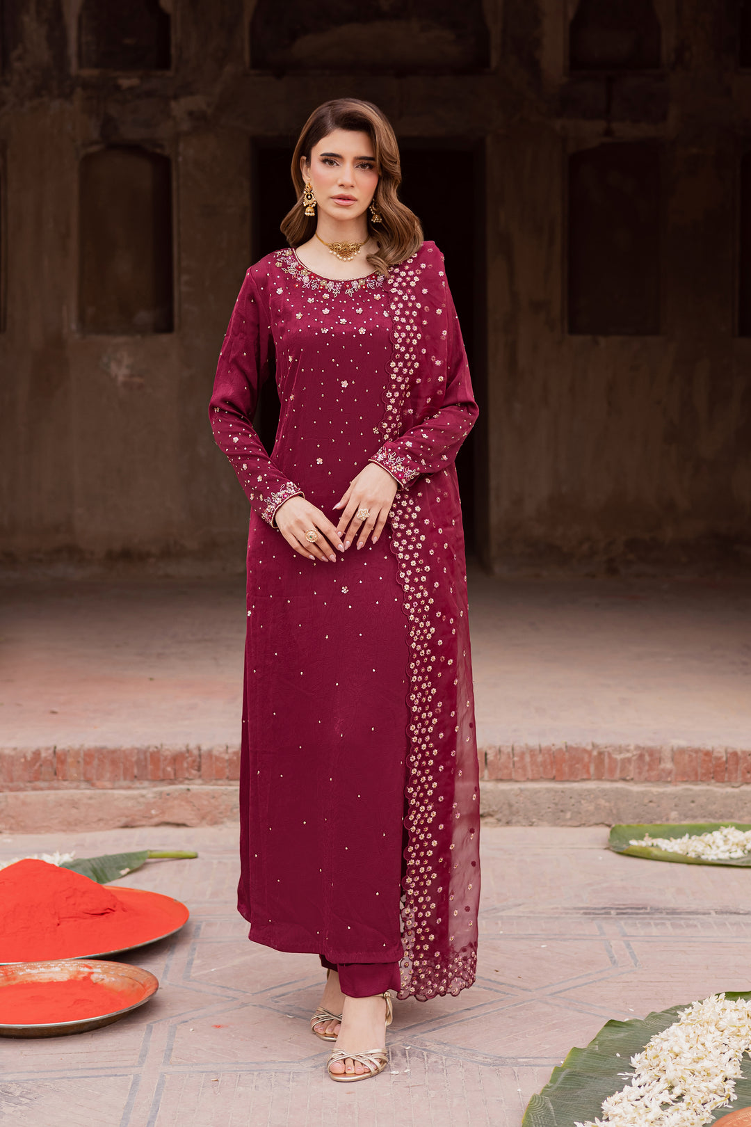  Isleen 3Pc - Festive Luxe Pret BATIKSTUDIO2025  BATIK   S / Burgundy / Textured Grip-M / Burgundy / Textured Grip-L / Burgundy / Textured Grip