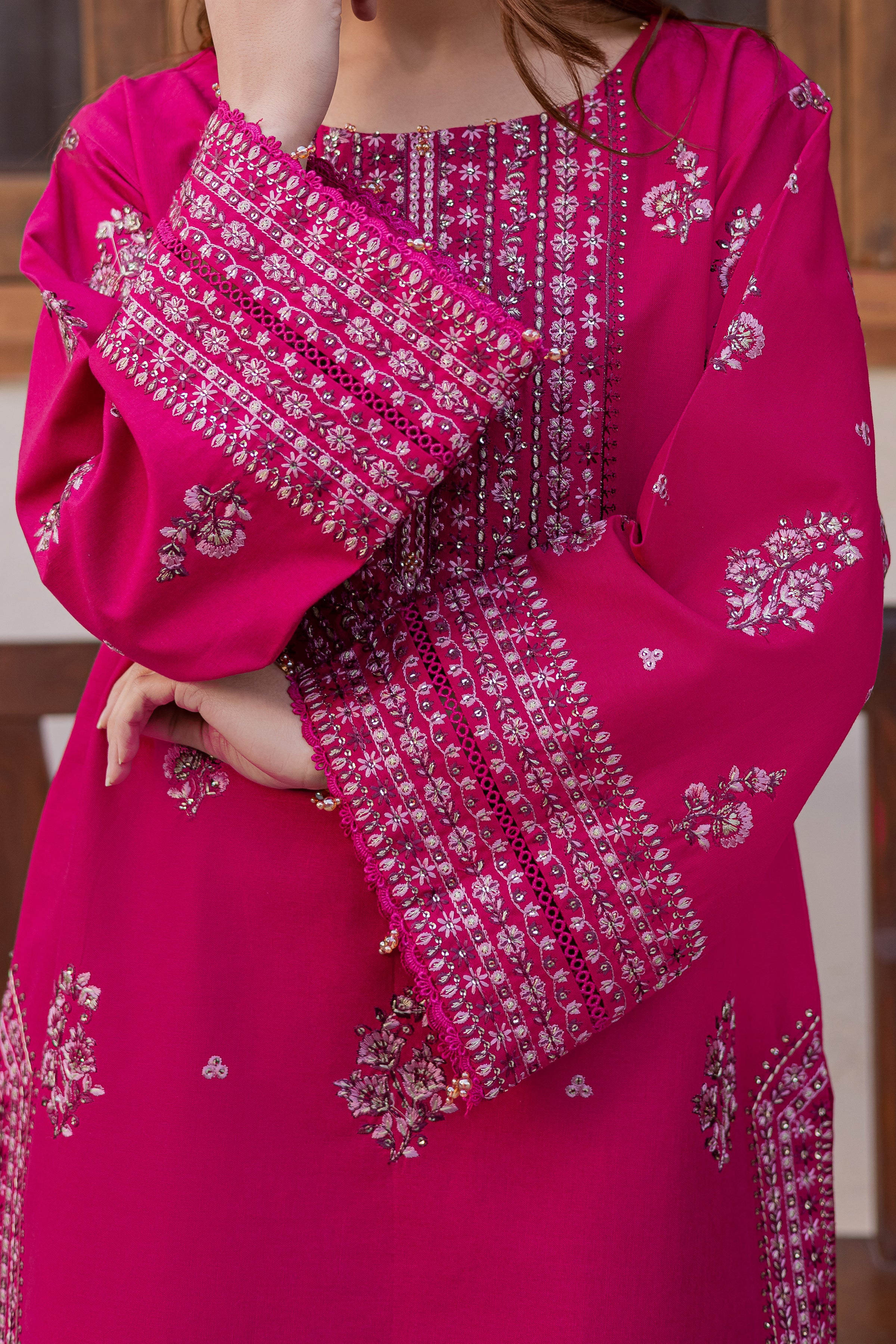  Jahan ara 2Pc - Embroidered Khaddar Dress BATIK WINTER PRET 2025  BATIK   XS / Sangria / Khaddar-S / Sangria / Khaddar-M / Sangria / Khaddar-L / Sangria / Khaddar-XL / Sangria / Khaddar