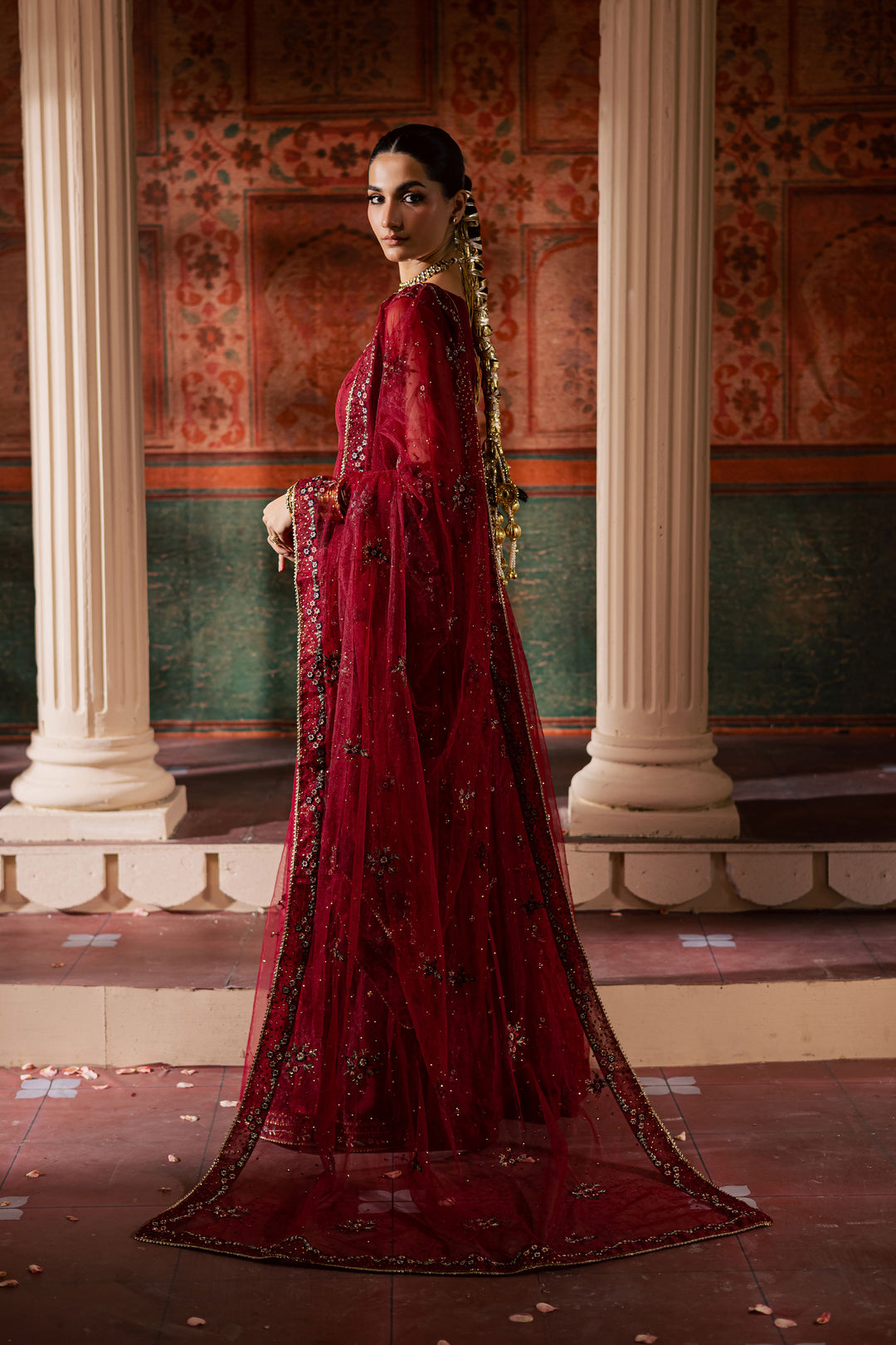  Janan  3Pc - Luxury Wedding Frock BATIKLuxePRET2025  BATIK   S / Red / Net & Raw Silk-M / Red / Net & Raw Silk-L / Red / Net & Raw Silk