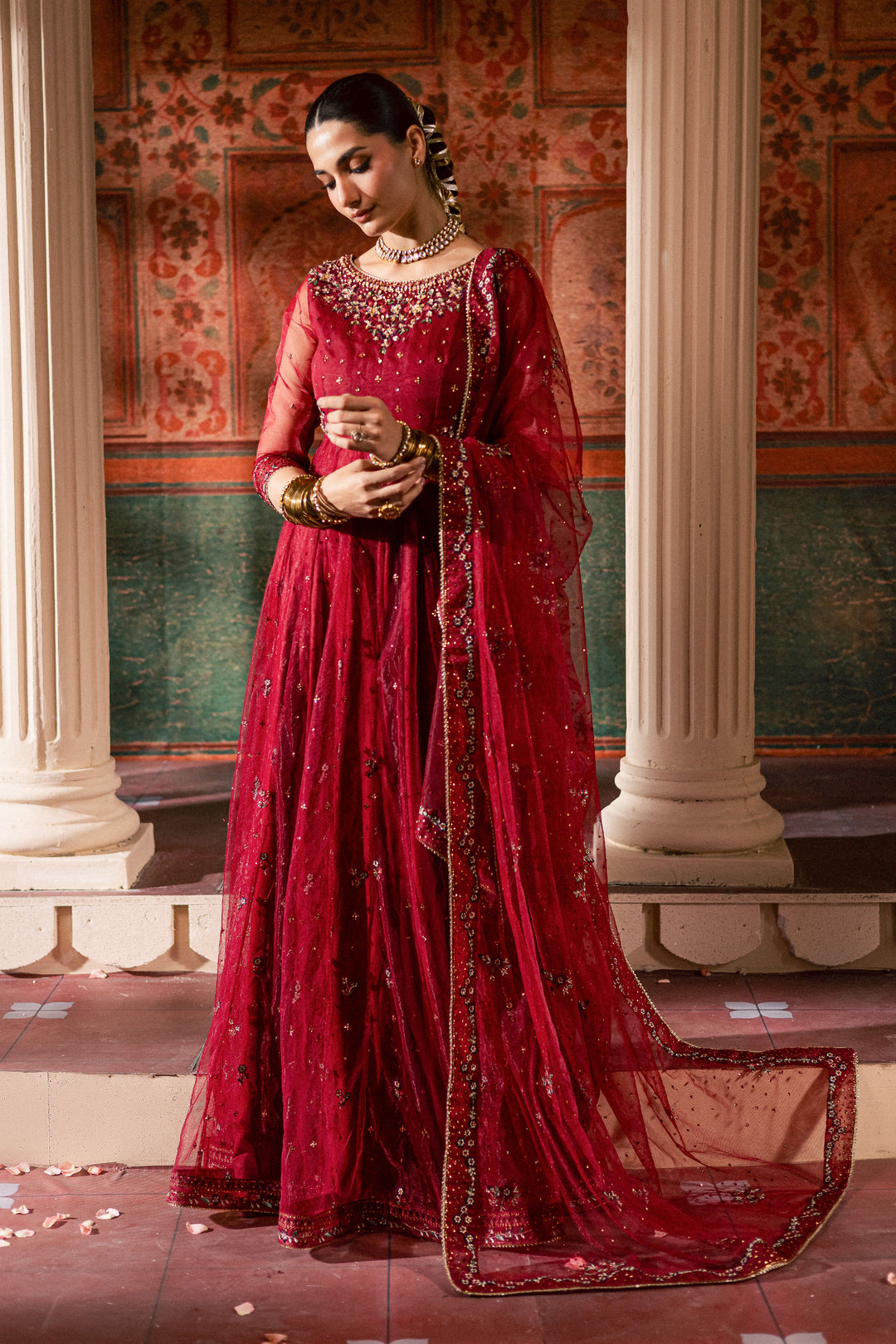  Janan  3Pc - Luxury Wedding Frock BATIKLuxePRET2025  BATIK   S / Red / Net & Raw Silk-M / Red / Net & Raw Silk-L / Red / Net & Raw Silk