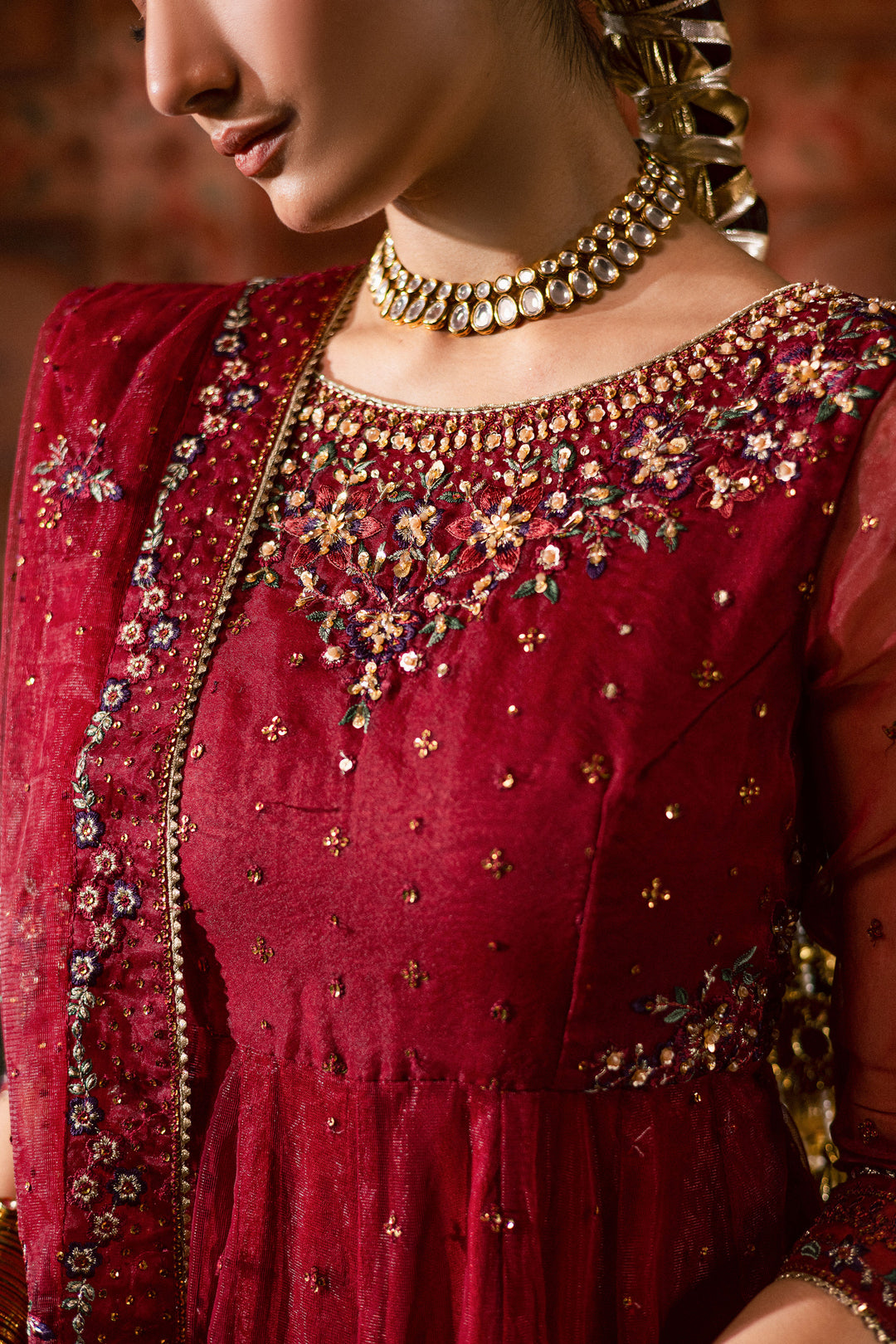  Janan  3Pc - Luxury Wedding Frock BATIKLuxePRET2025  BATIK   S / Red / Net & Raw Silk-M / Red / Net & Raw Silk-L / Red / Net & Raw Silk