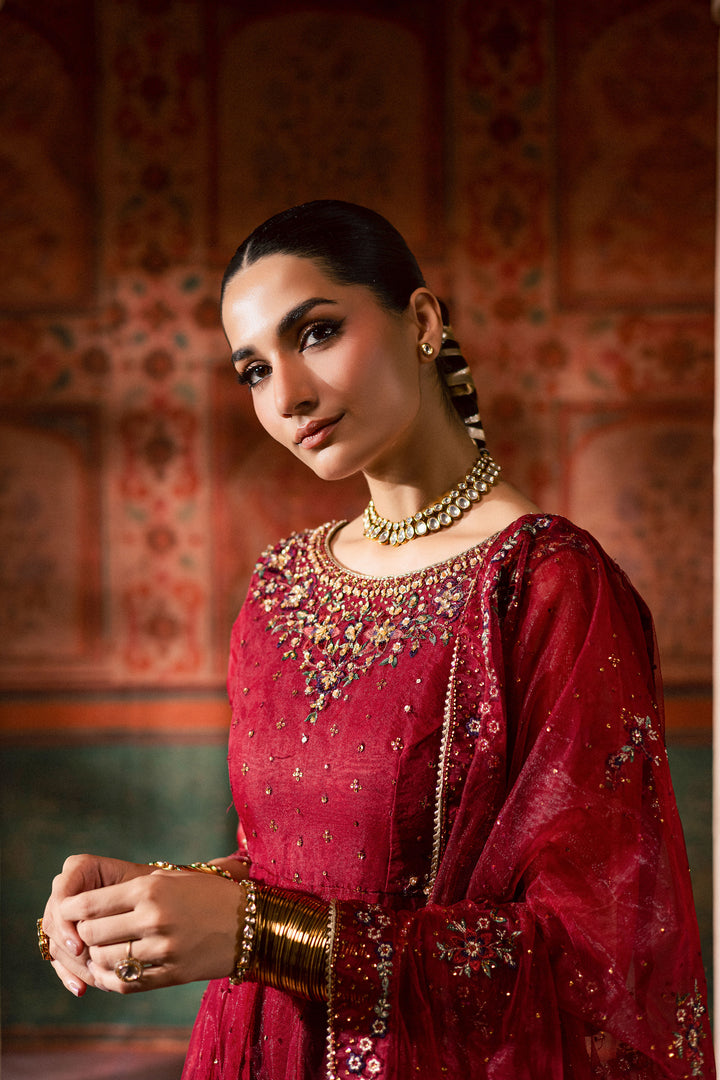  Janan  3Pc - Luxury Wedding Frock BATIKLuxePRET2025  BATIK   S / Red / Net & Raw Silk-M / Red / Net & Raw Silk-L / Red / Net & Raw Silk