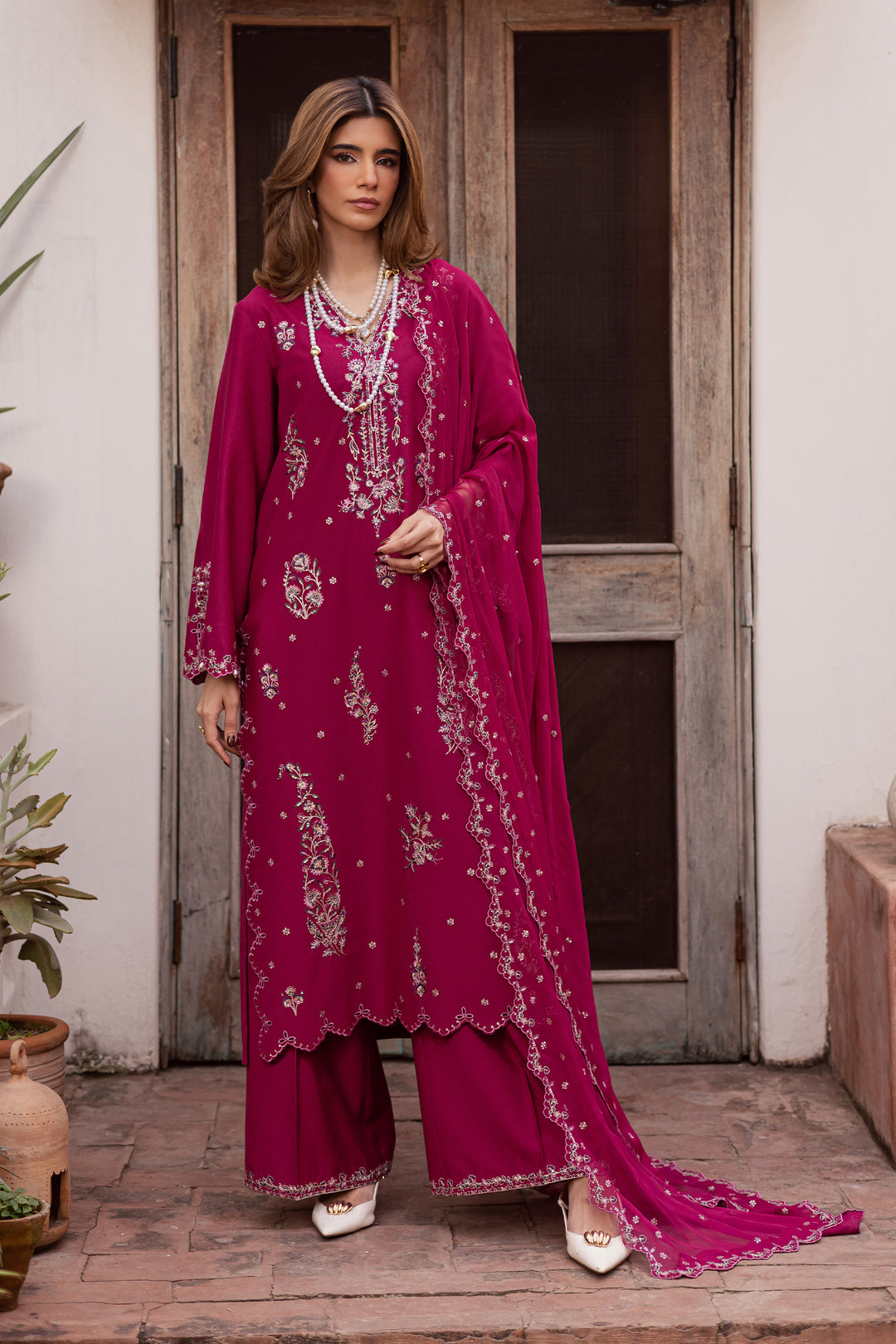  Jeem 3Pc - Embroidered Festive Pret BATIK WINTER PRET 2025  BATIK   XS / Pink / Textured Cotton-S / Pink / Textured Cotton-M / Pink / Textured Cotton-L / Pink / Textured Cotton-XL / Pink / Textured Cotton