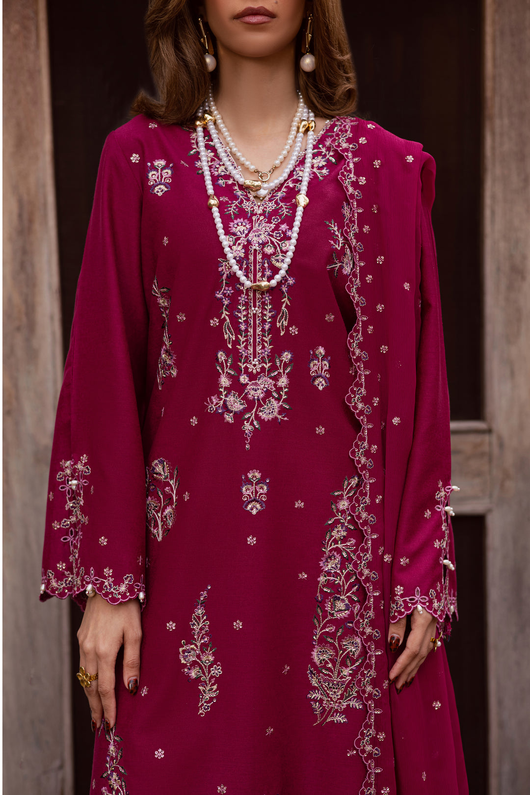  Jeem 3Pc - Embroidered Festive Pret BATIK WINTER PRET 2025  BATIK   XS / Pink / Textured Cotton-S / Pink / Textured Cotton-M / Pink / Textured Cotton-L / Pink / Textured Cotton-XL / Pink / Textured Cotton