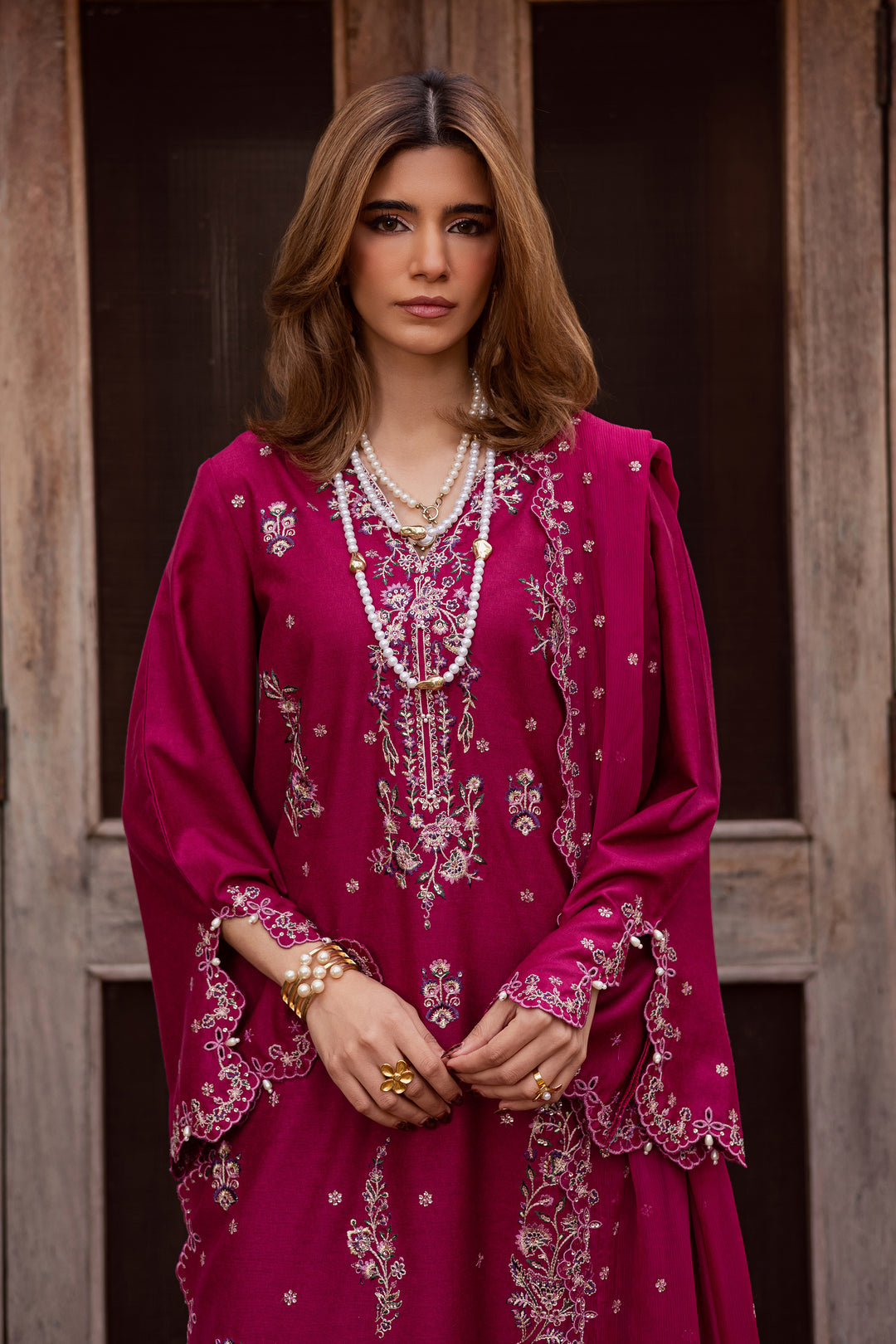  Jeem 3Pc - Embroidered Festive Pret BATIK WINTER PRET 2025  BATIK   XS / Pink / Textured Cotton-S / Pink / Textured Cotton-M / Pink / Textured Cotton-L / Pink / Textured Cotton-XL / Pink / Textured Cotton