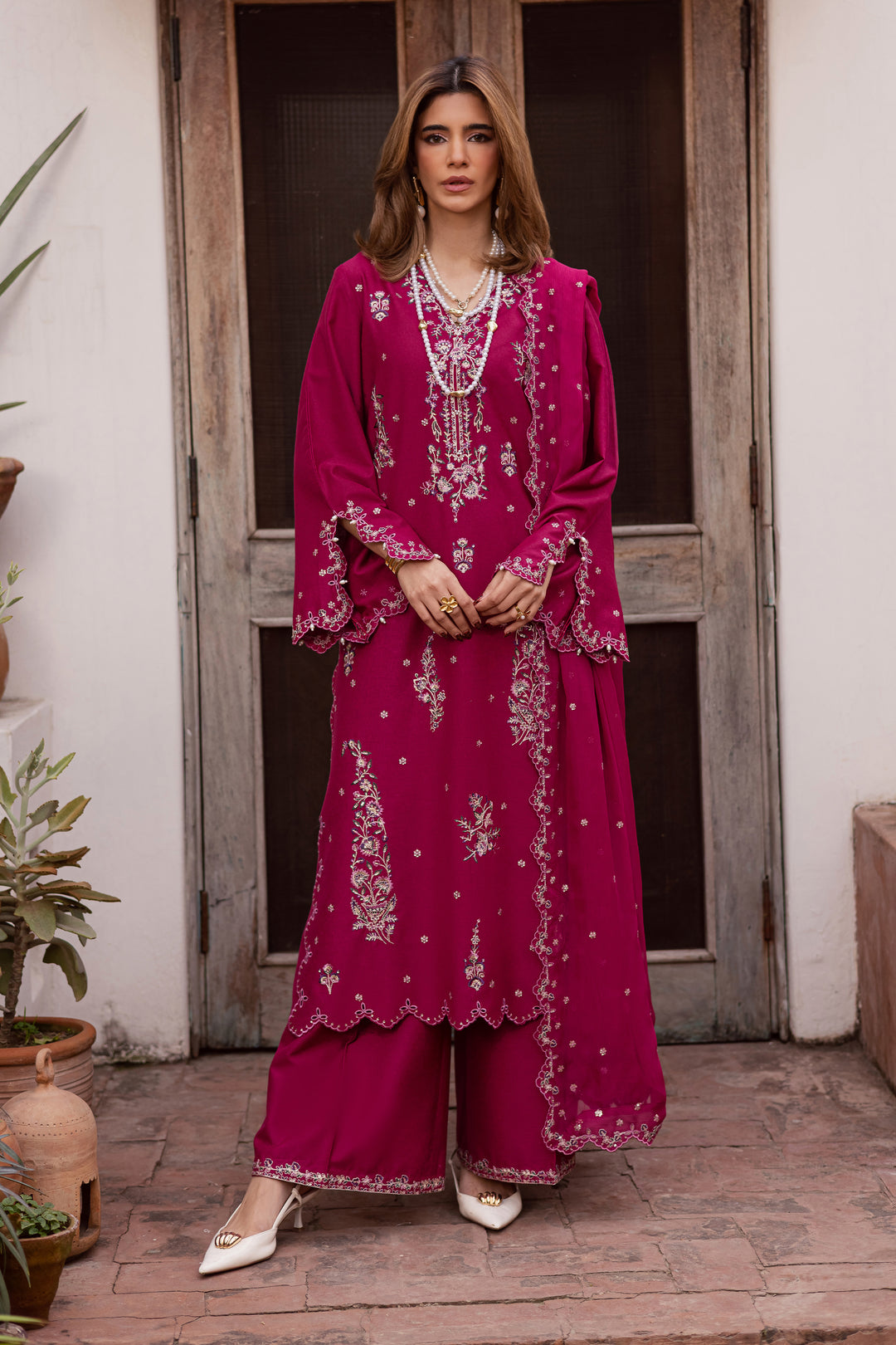  Jeem 3Pc - Embroidered Festive Pret BATIK WINTER PRET 2025  BATIK   XS / Pink / Textured Cotton-S / Pink / Textured Cotton-M / Pink / Textured Cotton-L / Pink / Textured Cotton-XL / Pink / Textured Cotton