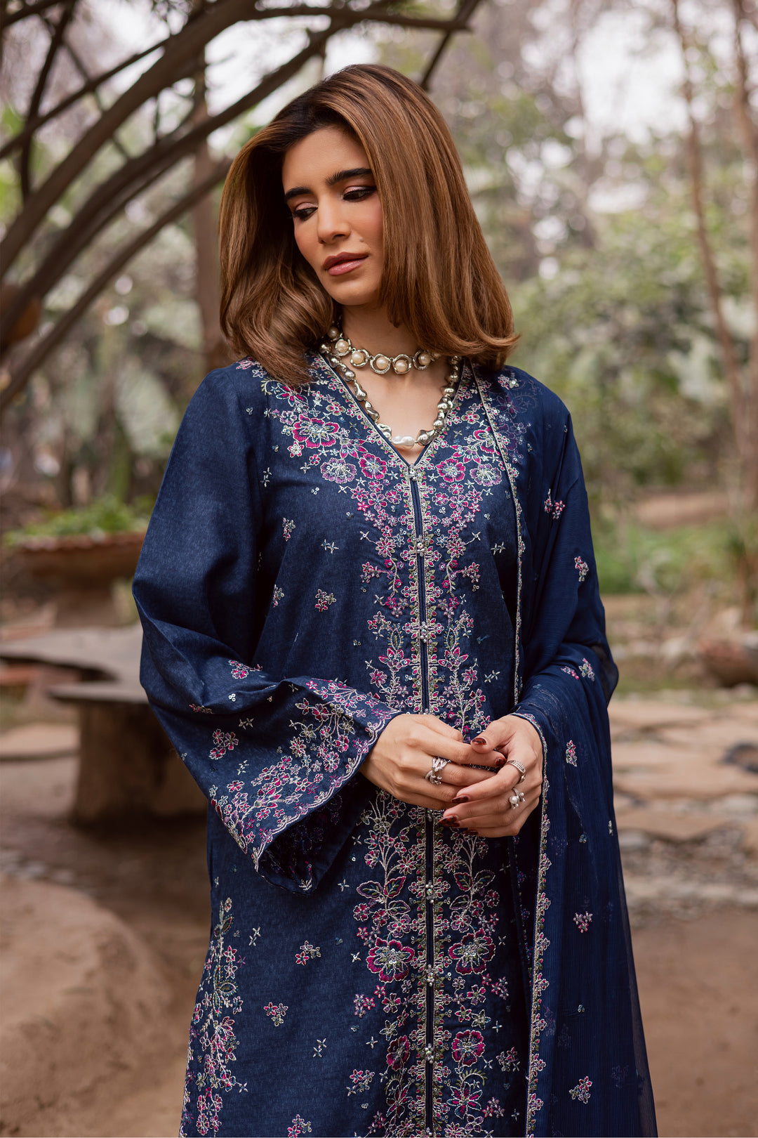  Jenisa 3Pc - Embroidered Festive Pret BATIK WINTER PRET 2025  BATIK   XS / Navy Blue / Textured Cotton-S / Navy Blue / Textured Cotton-M / Navy Blue / Textured Cotton-L / Navy Blue / Textured Cotton-XL / Navy Blue / Textured Cotton