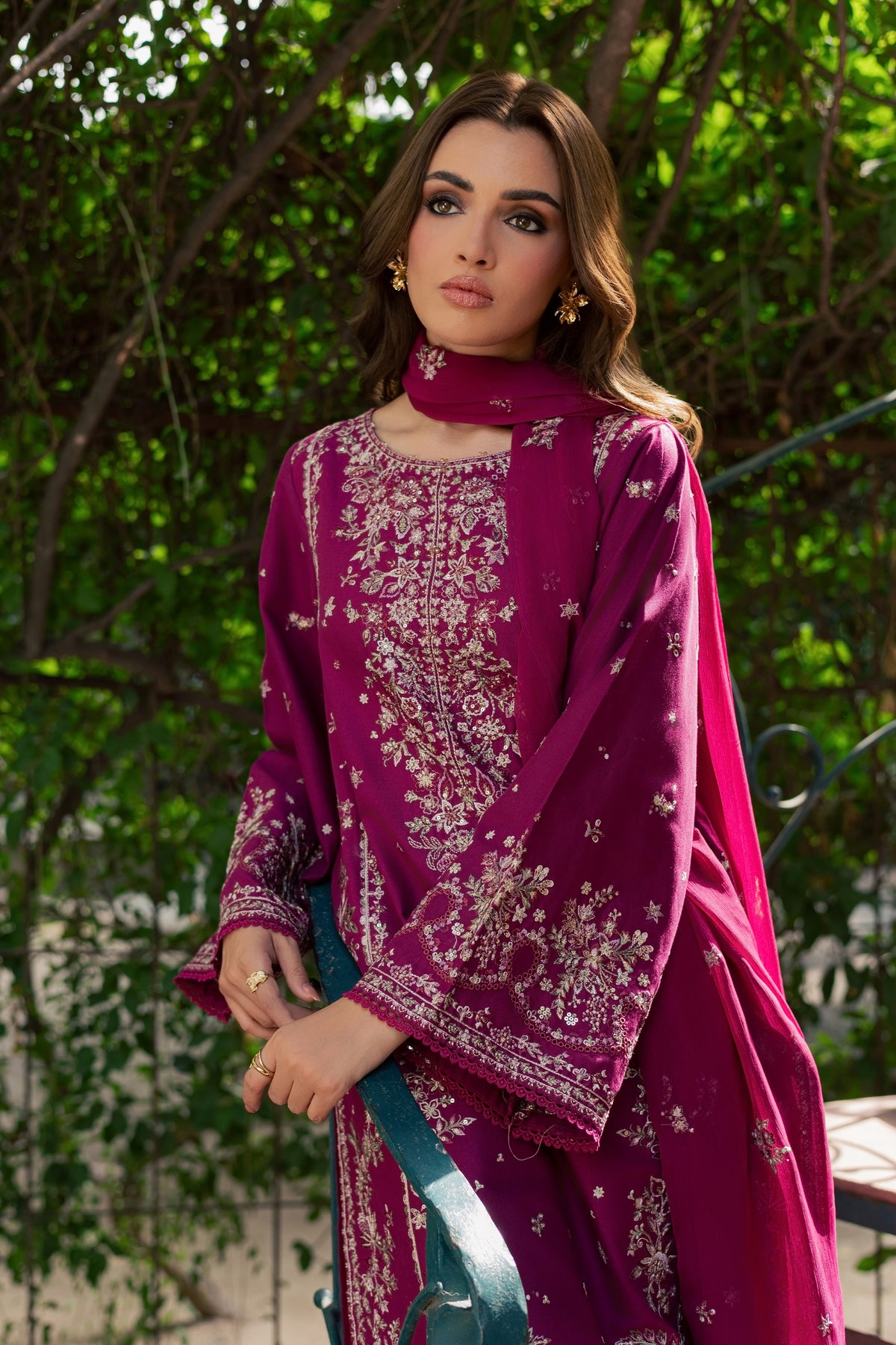 Jim 3Pc - Embroidered Khaddar Pret PRETKHADDAR2026  BATIK   XS / Magenta Purple / Khaddar