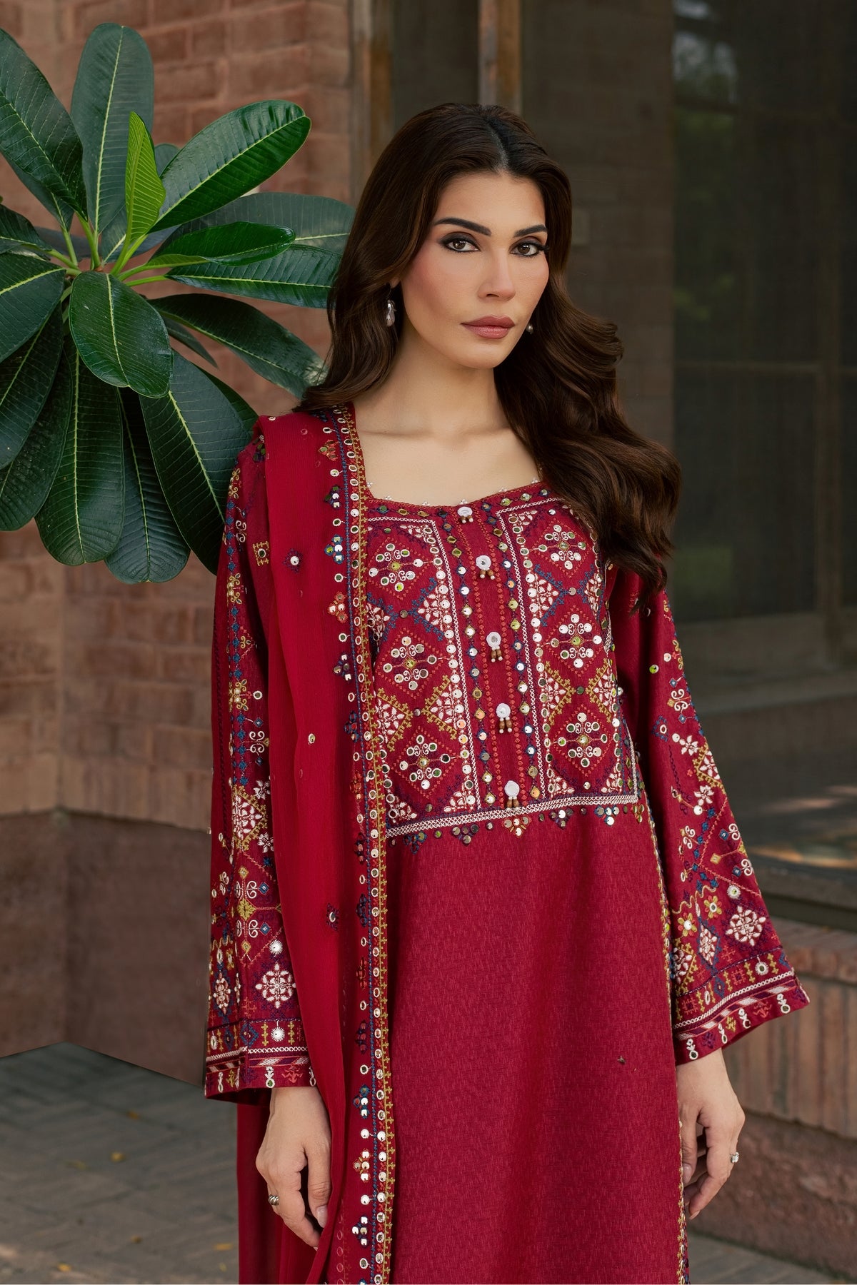 Kacho 3Pc - Embroidered Karandi Pret PRETKARANDI2026  BATIK   XS / Red / Karandi
