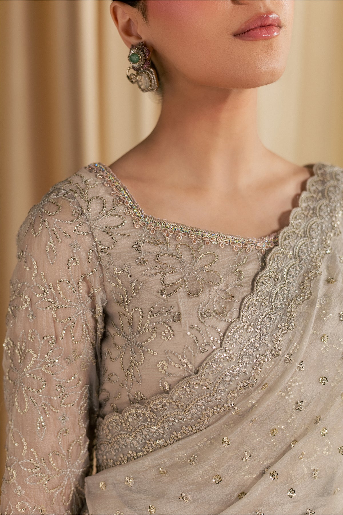 Khuwab Sarree 3Pc - Festive Luxe Pret STUDIOLUXEAUG26  BATIK   S / Ivory Gold / Tissue Silk