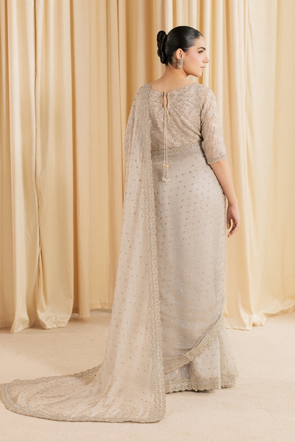 Khuwab Sarree 3Pc - Festive Luxe Pret STUDIOLUXEAUG26  BATIK   S / Ivory Gold / Tissue Silk