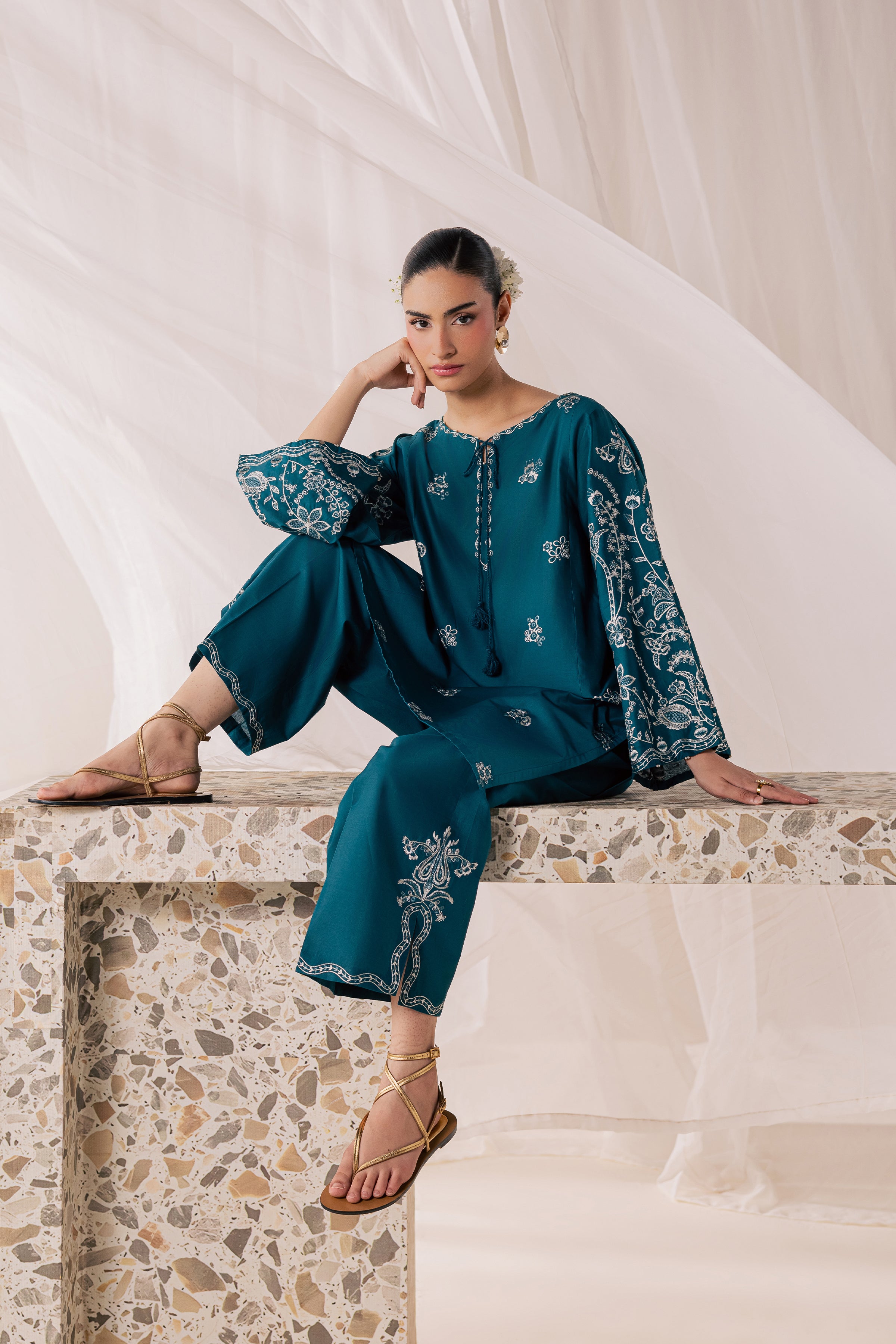 Korrigan 3Pc - Luxury Embroidered Lawn BATIKSS26  BATIK   XS / Zinc Blue / Pima Lawn