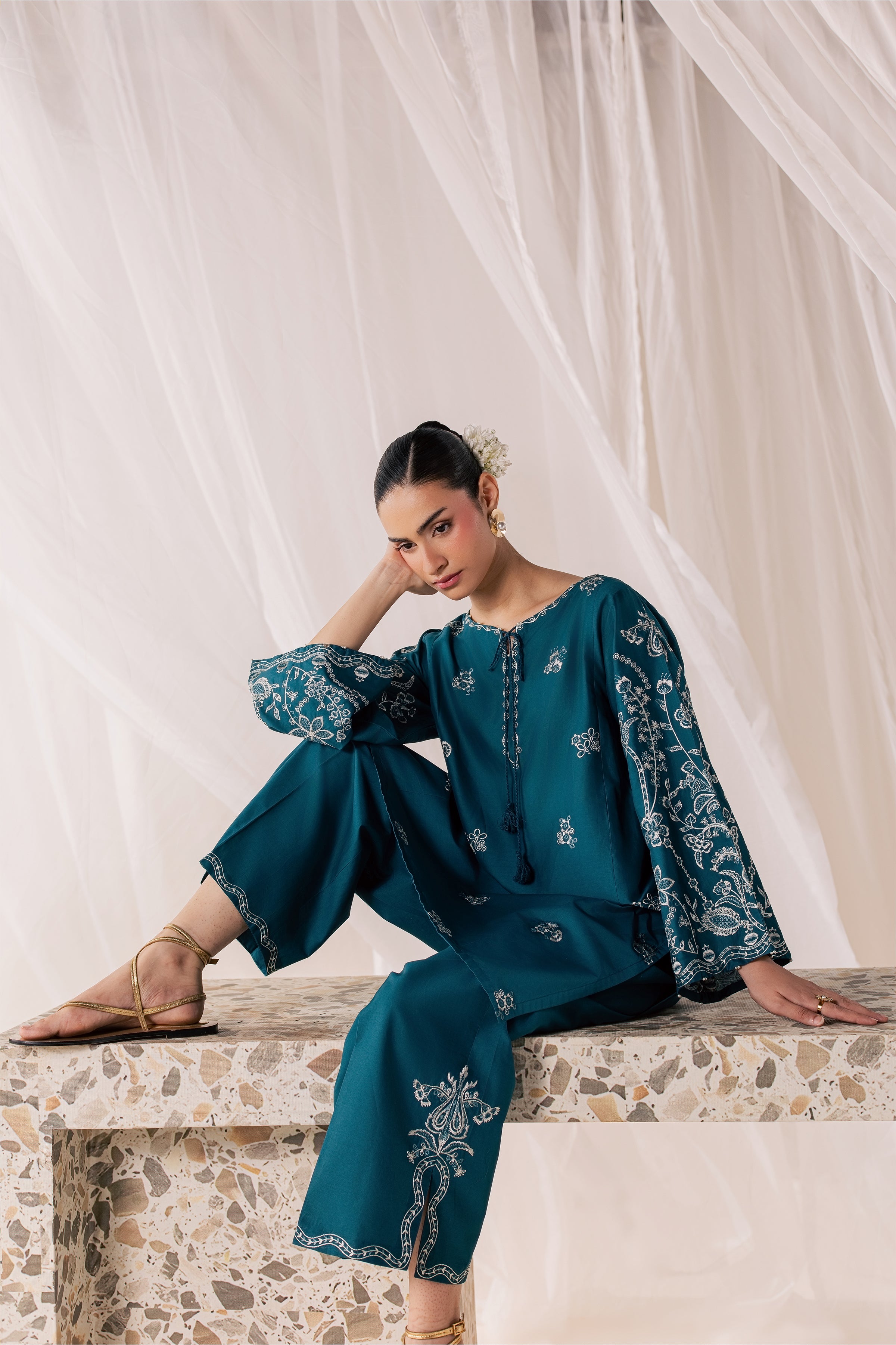 Korrigan 3Pc - Luxury Embroidered Lawn BATIKSS26  BATIK   XS / Zinc Blue / Pima Lawn