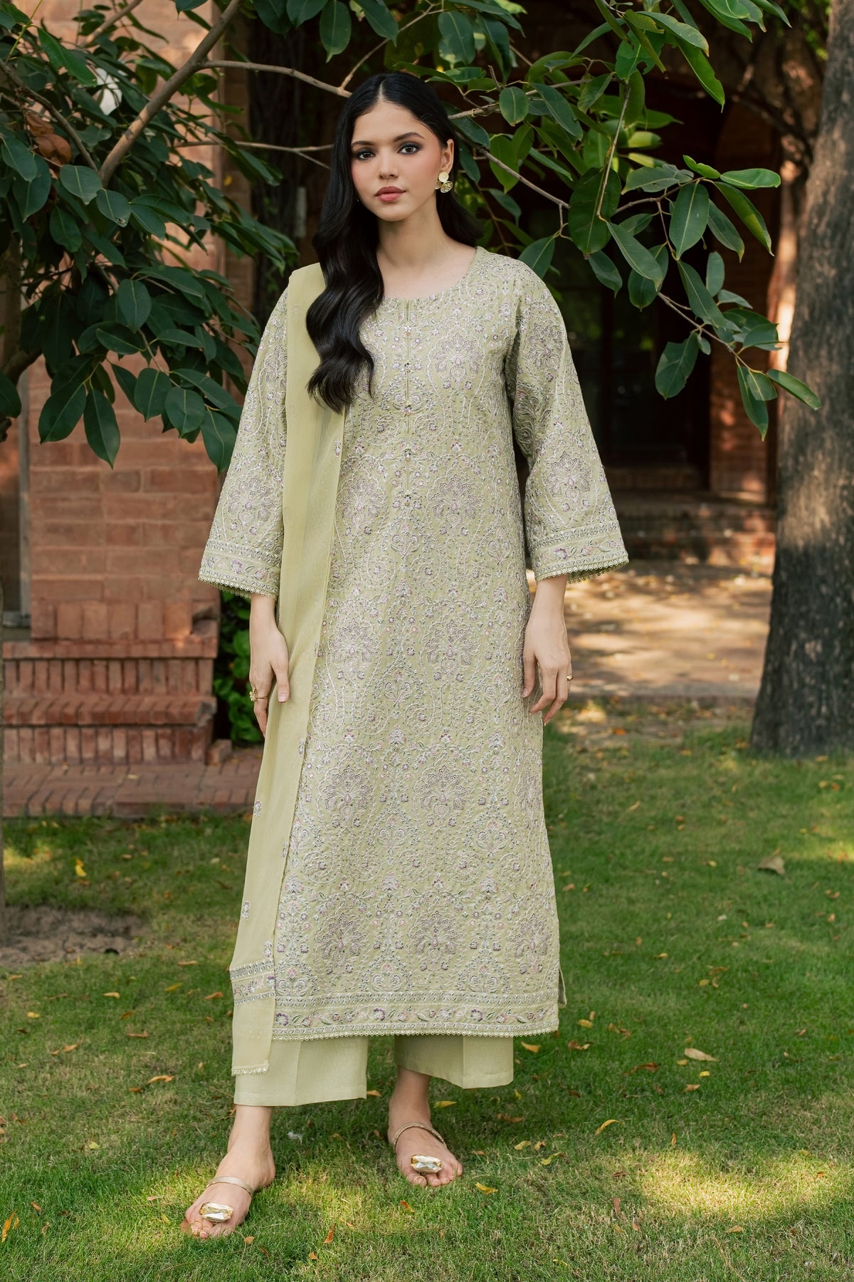 Kualalampur 3Pc - Embroidered Karandi Pret PRETKARANDI2026  BATIK   XS / Olive Green / Karandi