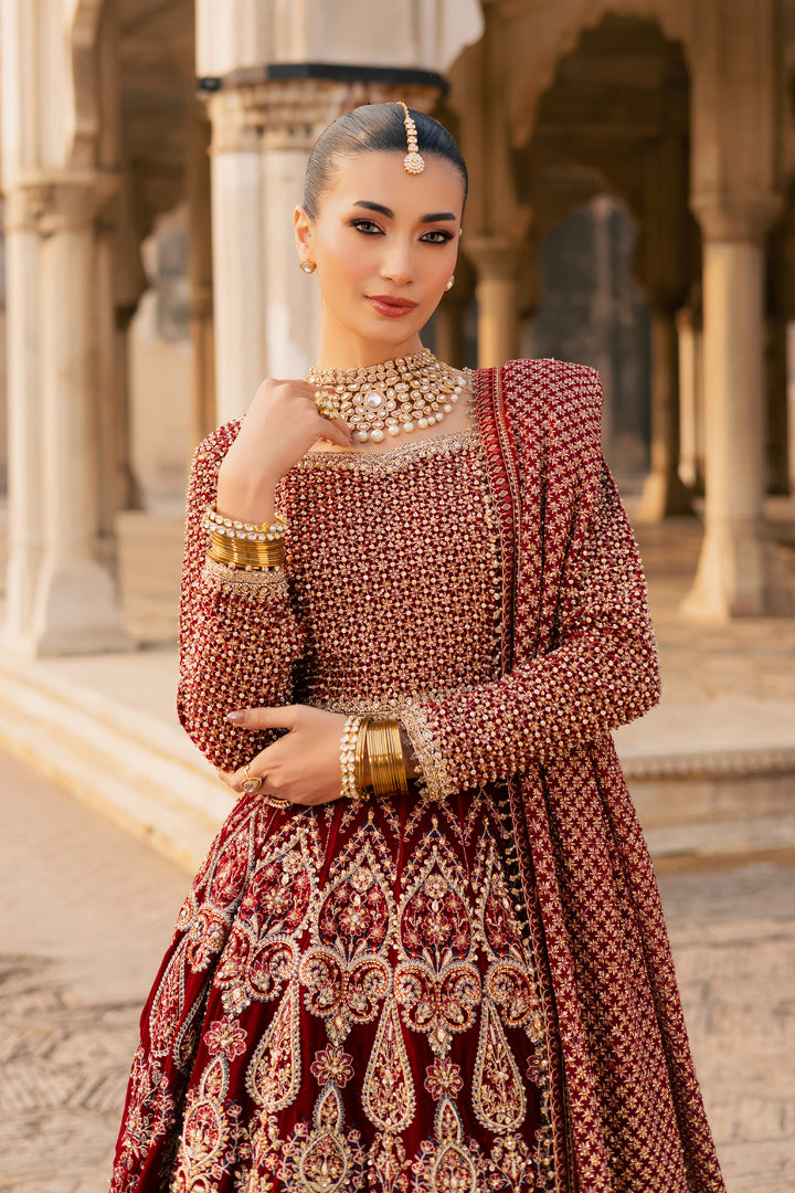  Laaj 3Pc - Bridal Dress BATIKSTUDIO2025  BATIK   S / Maroon / Velvet-M / Maroon / Velvet-L / Maroon / Velvet
