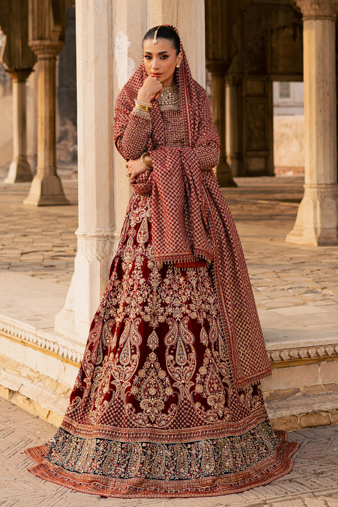  Laaj 3Pc - Bridal Dress BATIKSTUDIO2025  BATIK   S / Maroon / Velvet-M / Maroon / Velvet-L / Maroon / Velvet