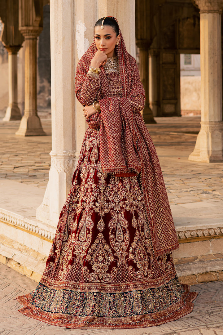  Laaj 3Pc - Bridal Dress BATIKSTUDIO2025  BATIK   S / Maroon / Velvet-M / Maroon / Velvet-L / Maroon / Velvet