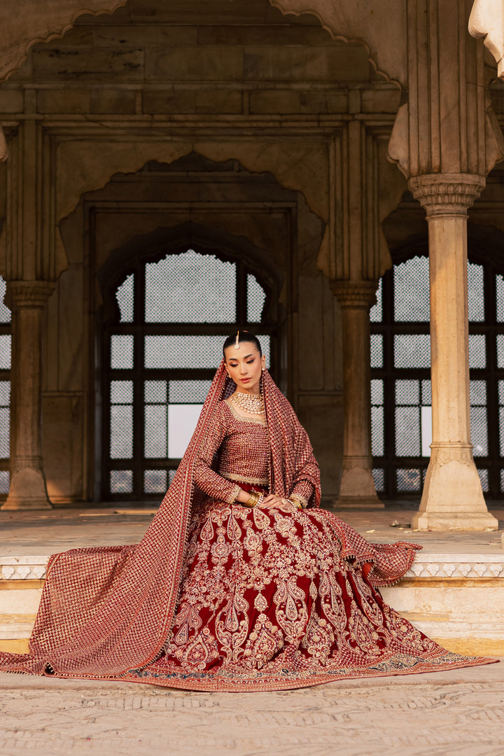  Laaj 3Pc - Bridal Dress BATIKSTUDIO2025  BATIK   S / Maroon / Velvet-M / Maroon / Velvet-L / Maroon / Velvet