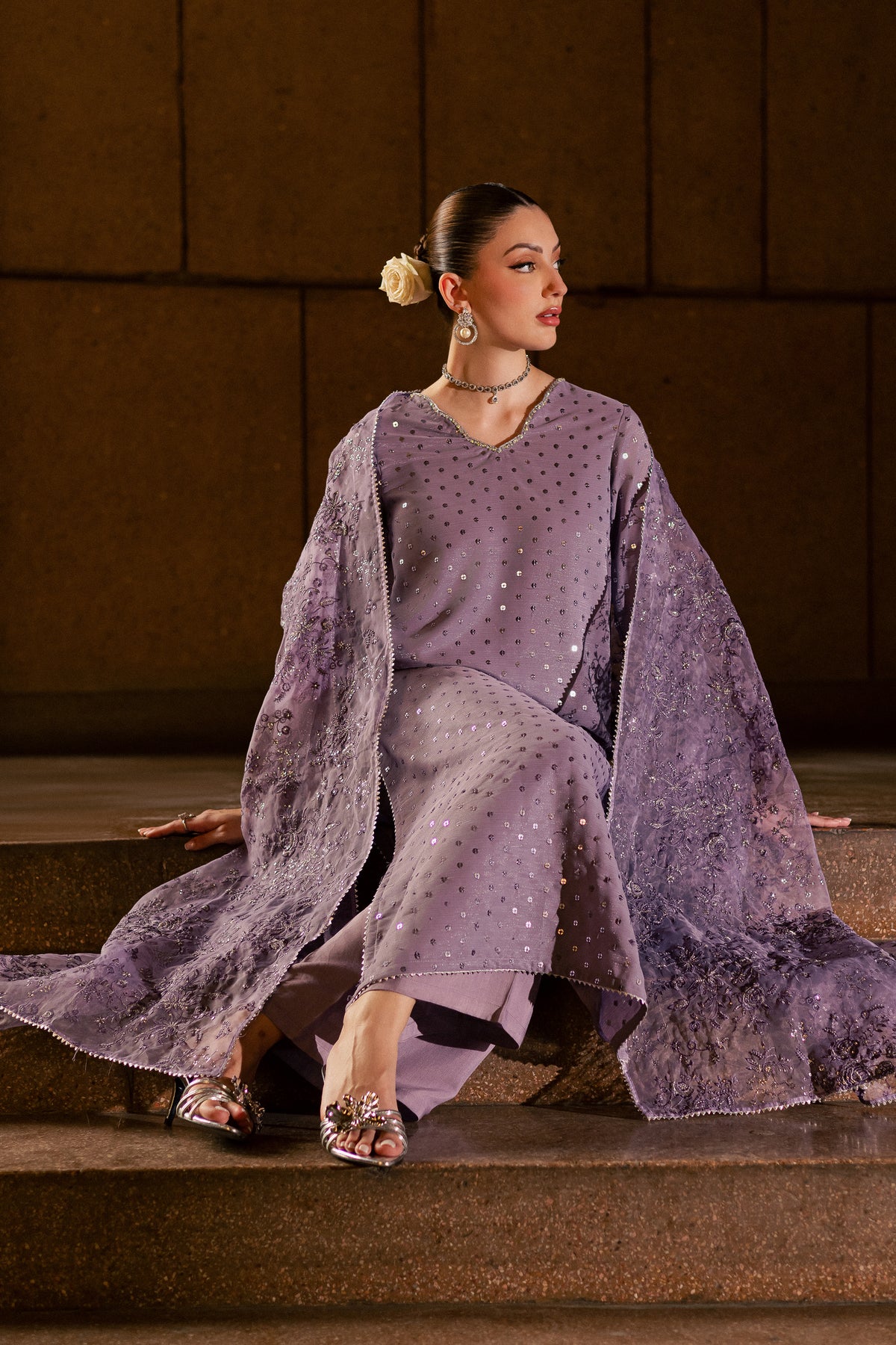 Lavender Zale 3Pc - Festive Luxe Pret BATIKLUXOCT26  BATIK   XS / Lavender / Zari Crinkle