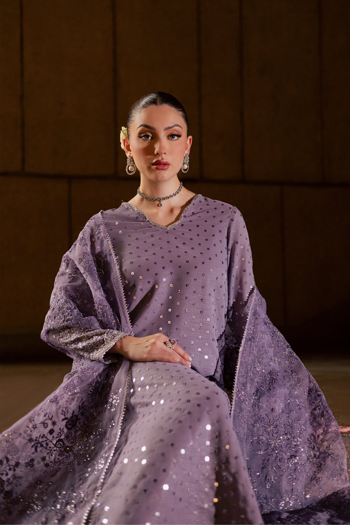 Lavender Zale 3Pc - Festive Luxe Pret BATIKLUXOCT26  BATIK   XS / Lavender / Zari Crinkle