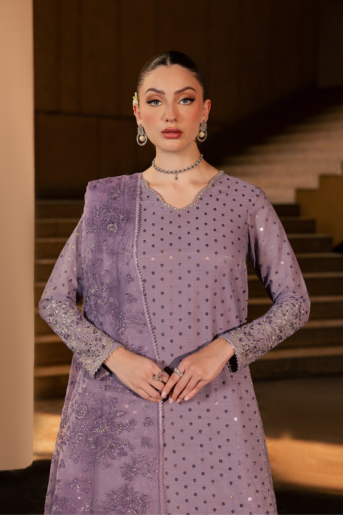 Lavender Zale 3Pc - Festive Luxe Pret BATIKLUXOCT26  BATIK   XS / Lavender / Zari Crinkle