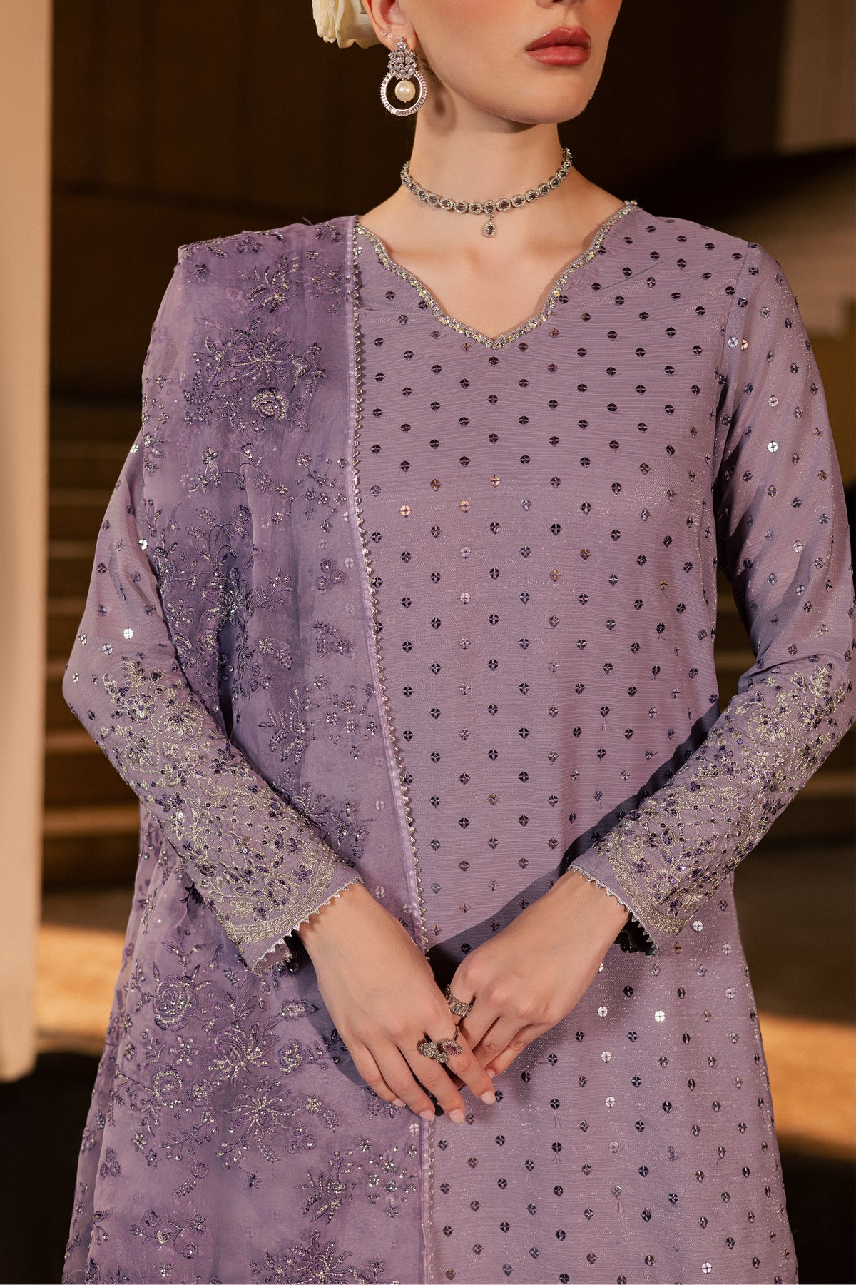 Lavender Zale 3Pc - Festive Luxe Pret BATIKLUXOCT26  BATIK   XS / Lavender / Zari Crinkle
