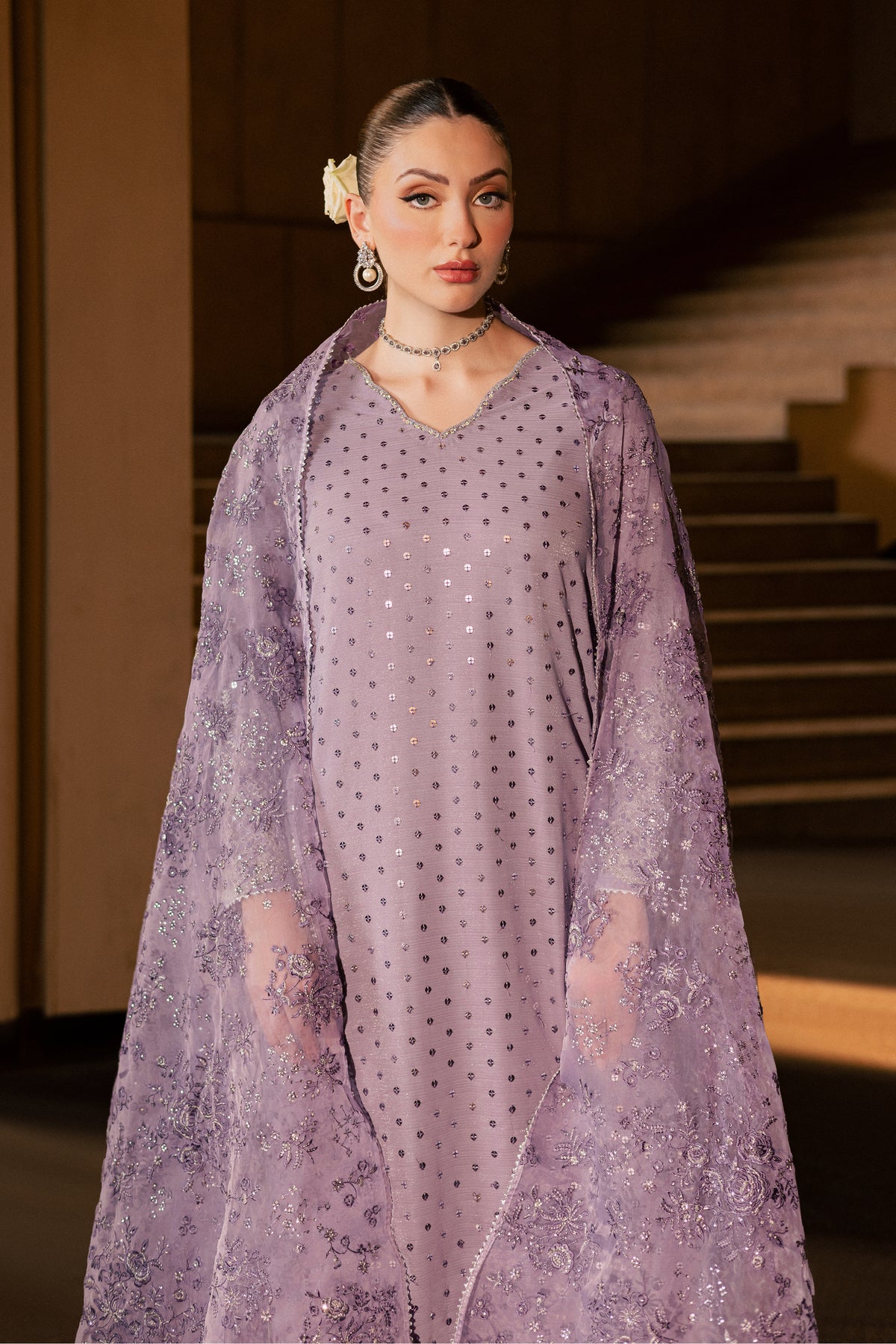 Lavender Zale 3Pc - Festive Luxe Pret BATIKLUXOCT26  BATIK   XS / Lavender / Zari Crinkle