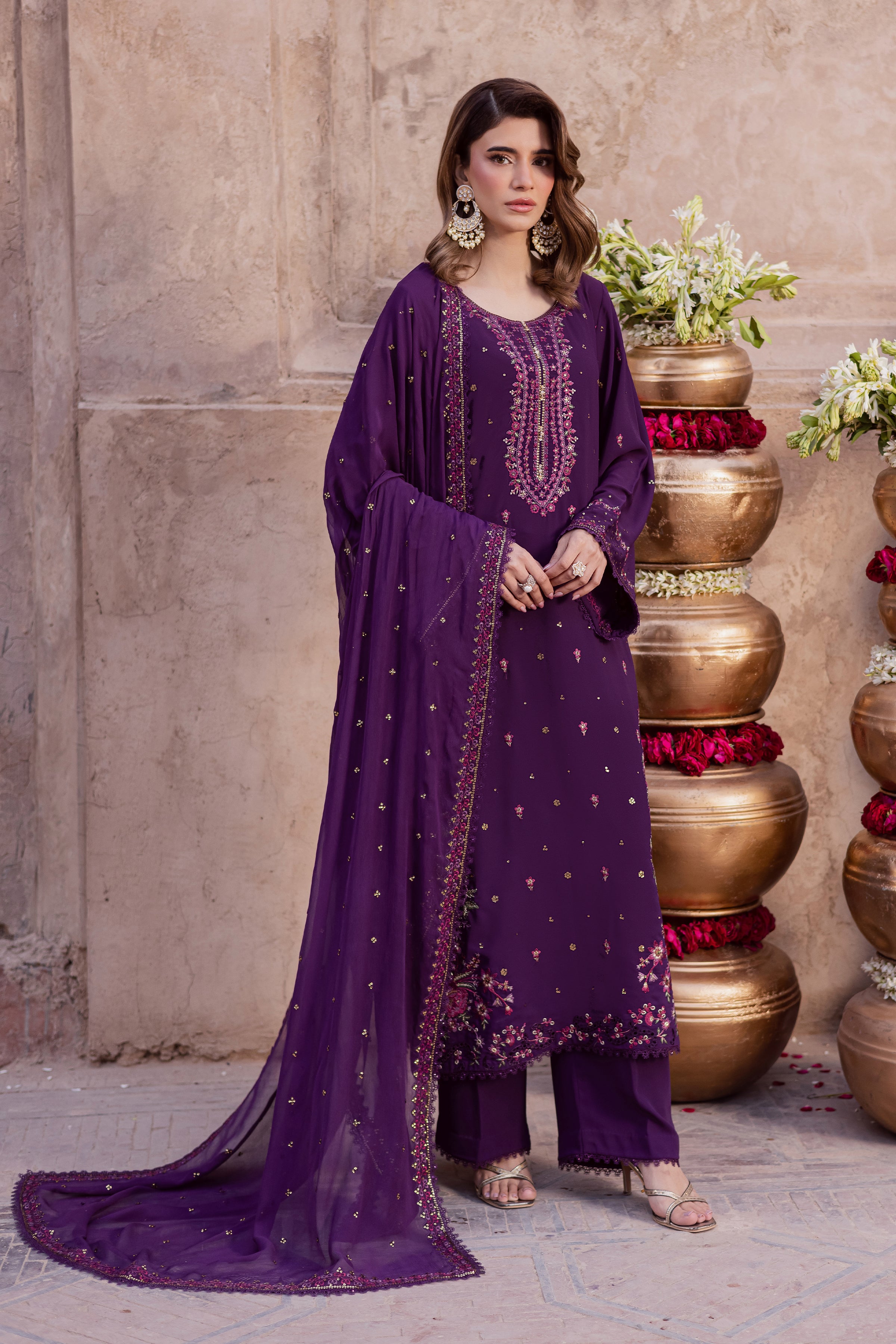  Leaam 3Pc - Festive Luxe Pret BATIKSTUDIO2025  BATIK   S / Deep Purple / Georgette-M / Deep Purple / Georgette-L / Deep Purple / Georgette