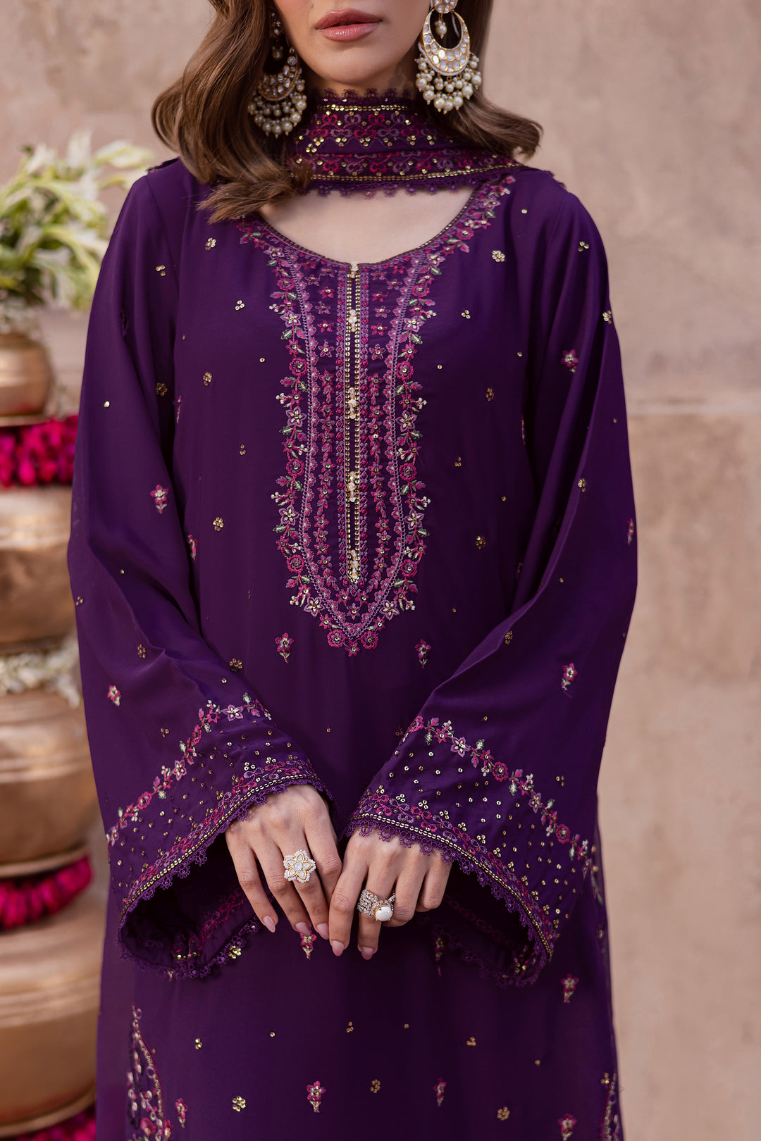  Leaam 3Pc - Festive Luxe Pret BATIKSTUDIO2025  BATIK   S / Deep Purple / Georgette-M / Deep Purple / Georgette-L / Deep Purple / Georgette