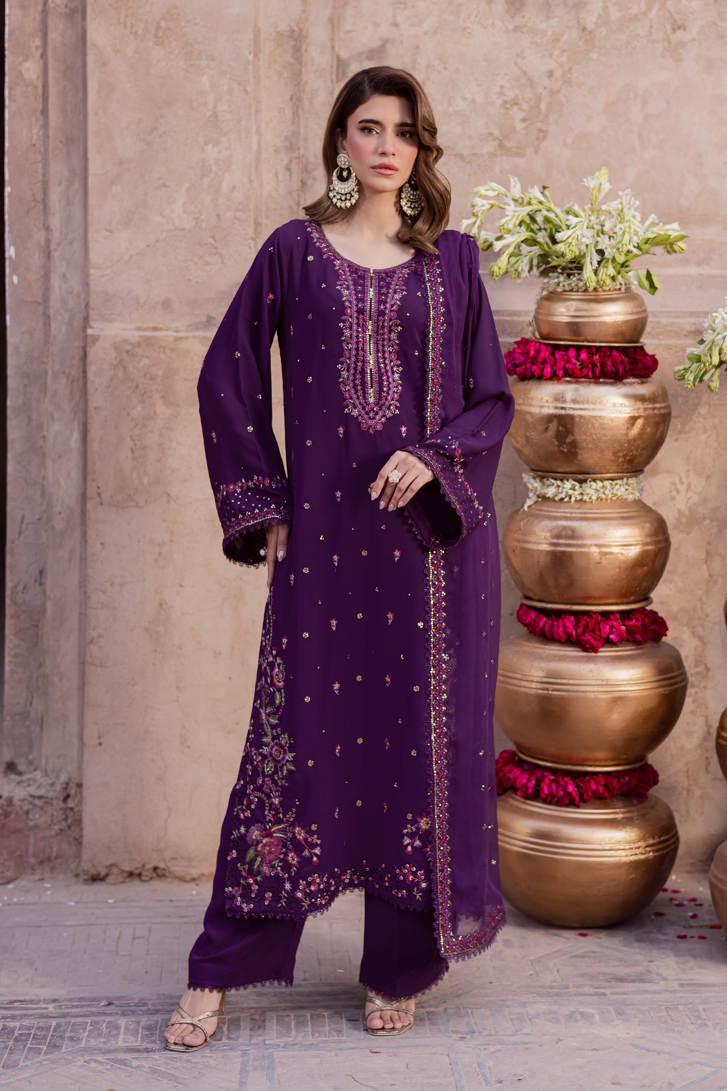  Leaam 3Pc - Festive Luxe Pret BATIKSTUDIO2025  BATIK   S / Deep Purple / Georgette-M / Deep Purple / Georgette-L / Deep Purple / Georgette