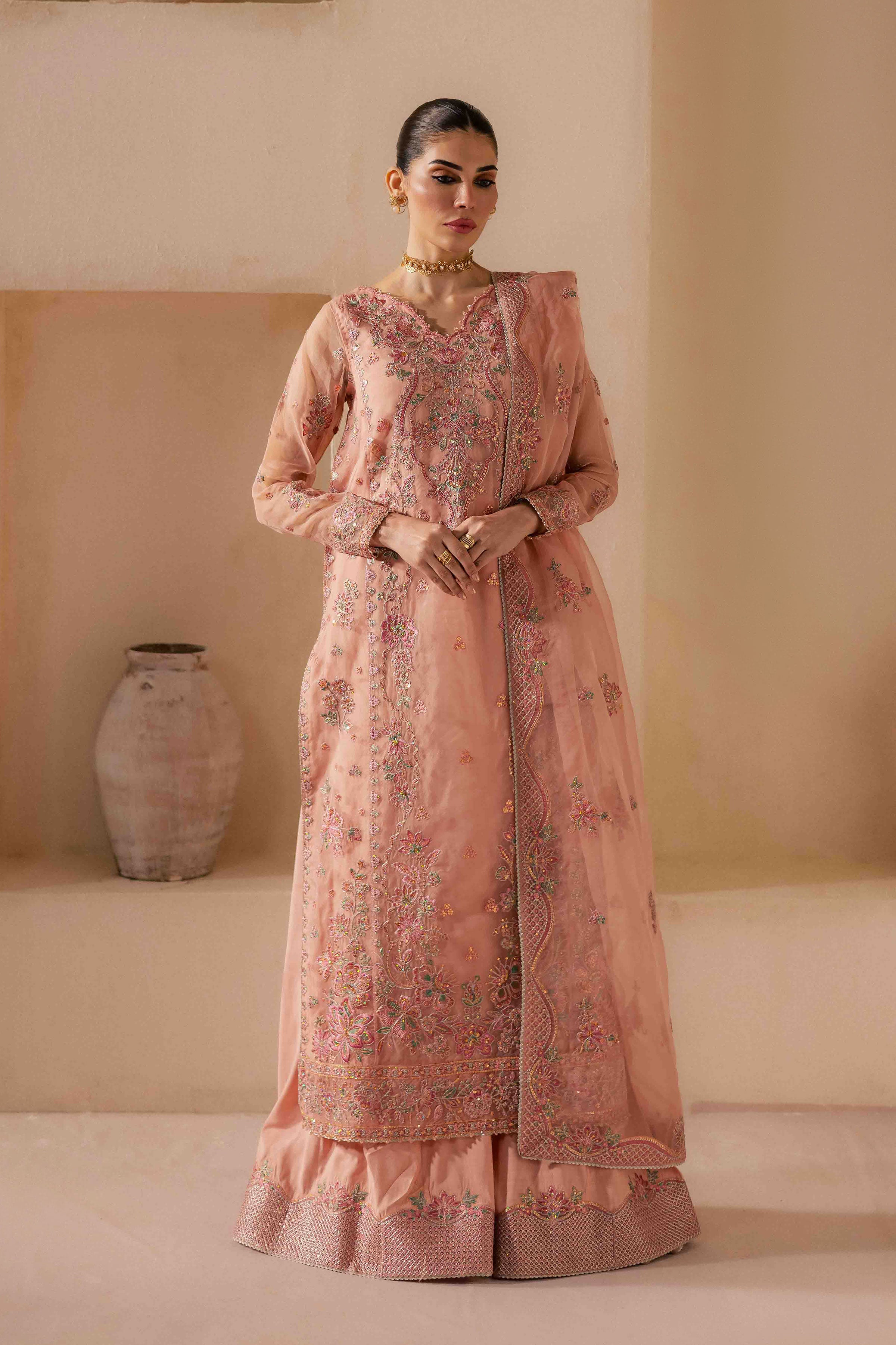  Leela 3Pc - Embroidered Luxe Pret BATIKLuxePRET2025  BATIK   XS / Peachie Pink / Organza & Raw Silk-S / Peachie Pink / Organza & Raw Silk-M / Peachie Pink / Organza & Raw Silk-L / Peachie Pink / Organza & Raw Silk-XL / Peachie Pink / Organza & Raw Silk