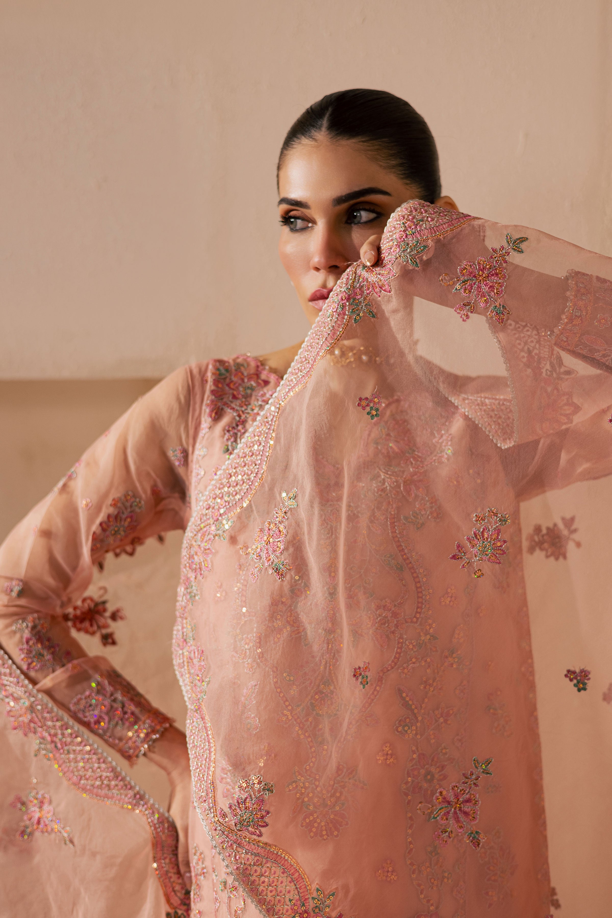  Leela 3Pc - Embroidered Luxe Pret BATIKLuxePRET2025  BATIK   XS / Peachie Pink / Organza & Raw Silk-S / Peachie Pink / Organza & Raw Silk-M / Peachie Pink / Organza & Raw Silk-L / Peachie Pink / Organza & Raw Silk-XL / Peachie Pink / Organza & Raw Silk