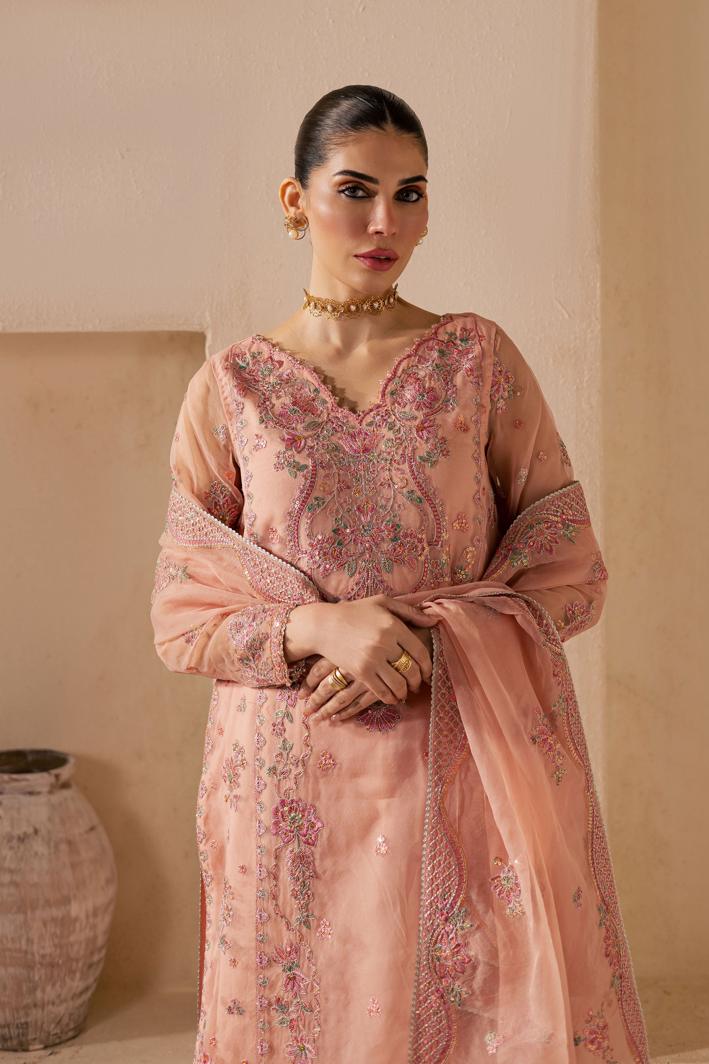  Leela 3Pc - Embroidered Luxe Pret BATIKLuxePRET2025  BATIK   XS / Peachie Pink / Organza & Raw Silk-S / Peachie Pink / Organza & Raw Silk-M / Peachie Pink / Organza & Raw Silk-L / Peachie Pink / Organza & Raw Silk-XL / Peachie Pink / Organza & Raw Silk