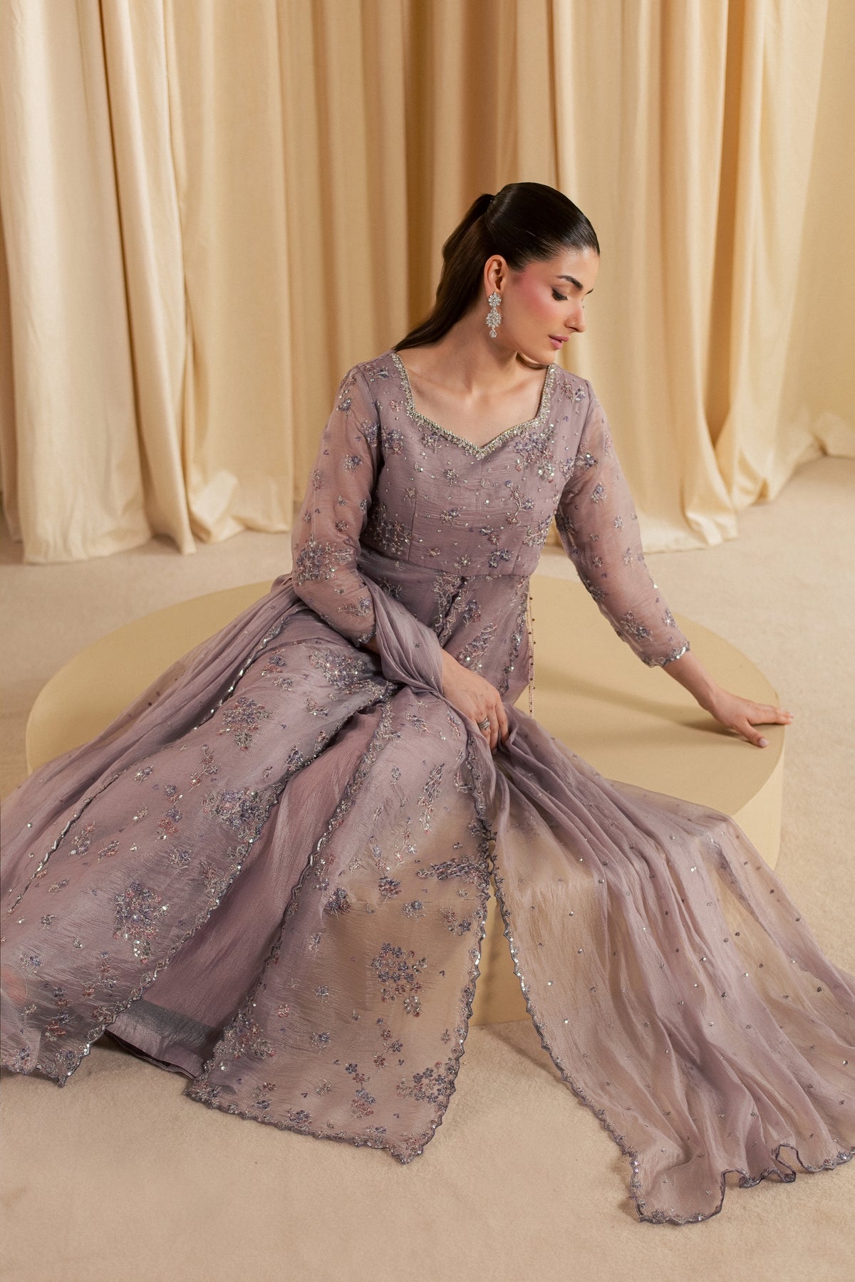 Lilac Periwinkle 3Pc - Festive Luxe Pret STUDIOLUXEAUG26  BATIK   S / Lavender / Tissue Silk