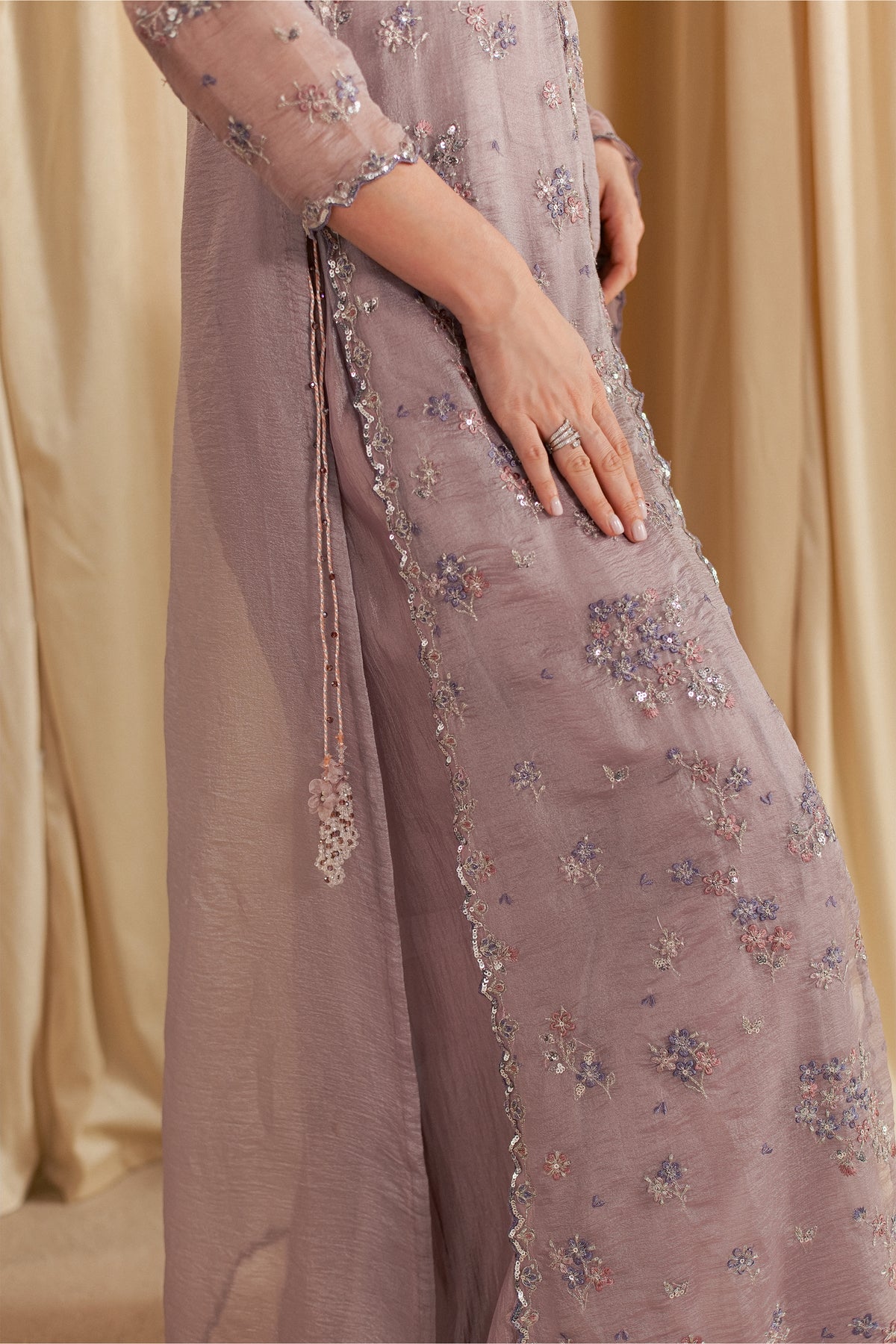 Lilac Periwinkle 3Pc - Festive Luxe Pret STUDIOLUXEAUG26  BATIK   S / Lavender / Tissue Silk