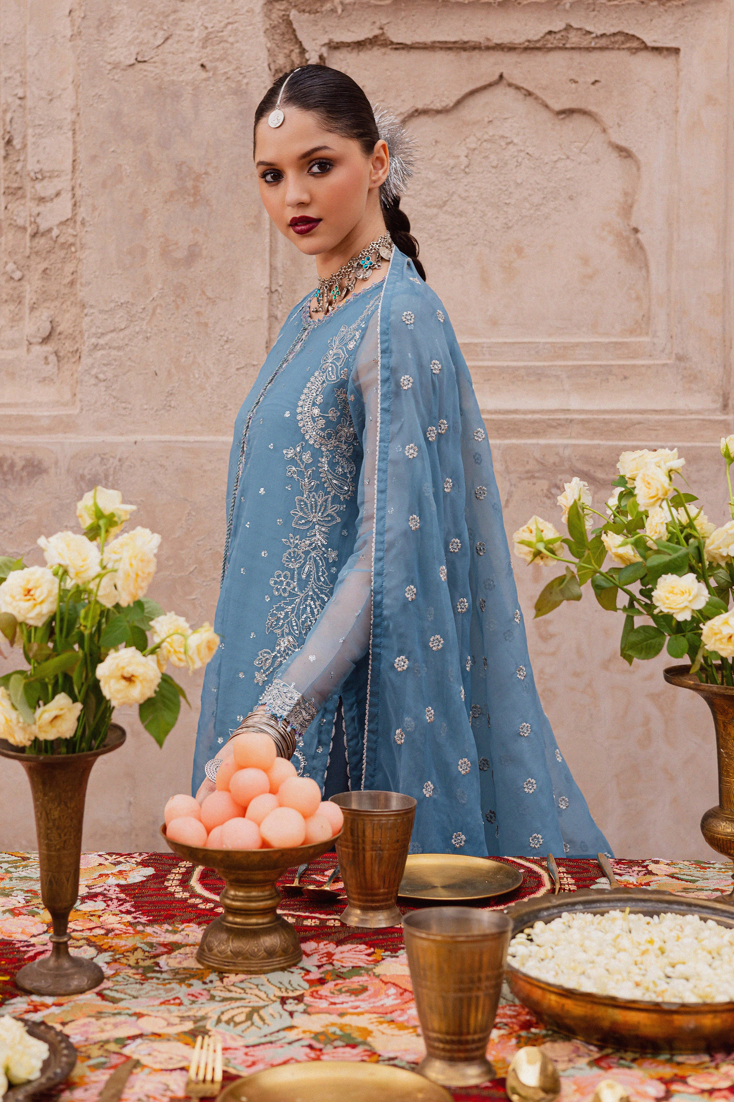  Liyana Lapis 3Pc - Festive Luxe Pret BATIKLuxePRET  BATIK   XS / Stone Blue / Organza & Raw Silk-S / Stone Blue / Organza & Raw Silk-M / Stone Blue / Organza & Raw Silk-L / Stone Blue / Organza & Raw Silk-XL / Stone Blue / Organza & Raw Silk