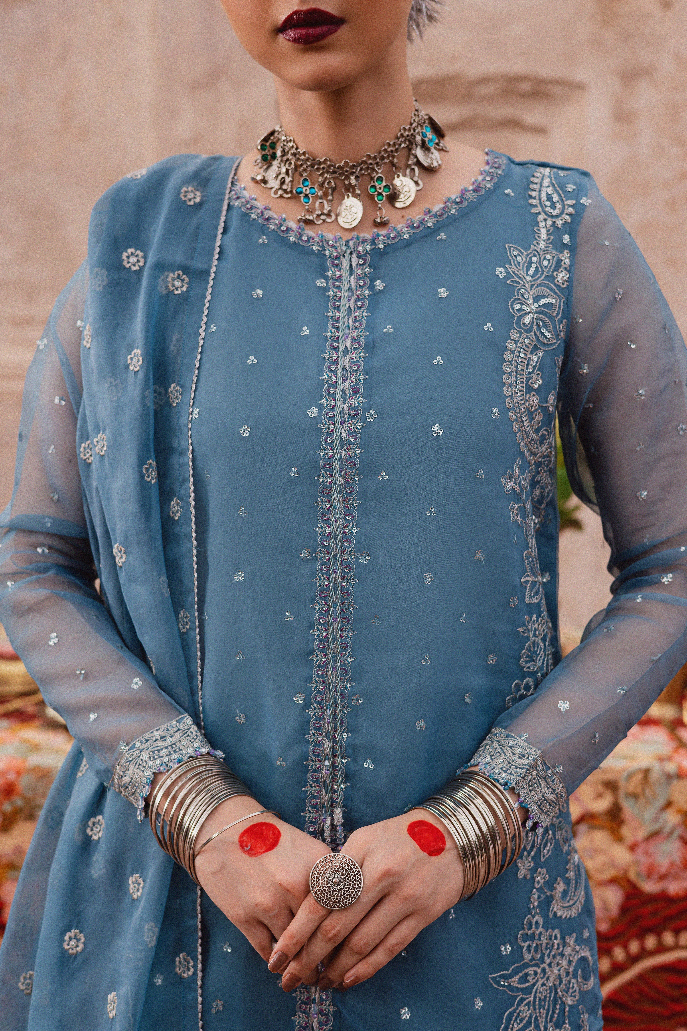  Liyana Lapis 3Pc - Festive Luxe Pret BATIKLuxePRET  BATIK   XS / Stone Blue / Organza & Raw Silk-S / Stone Blue / Organza & Raw Silk-M / Stone Blue / Organza & Raw Silk-L / Stone Blue / Organza & Raw Silk-XL / Stone Blue / Organza & Raw Silk