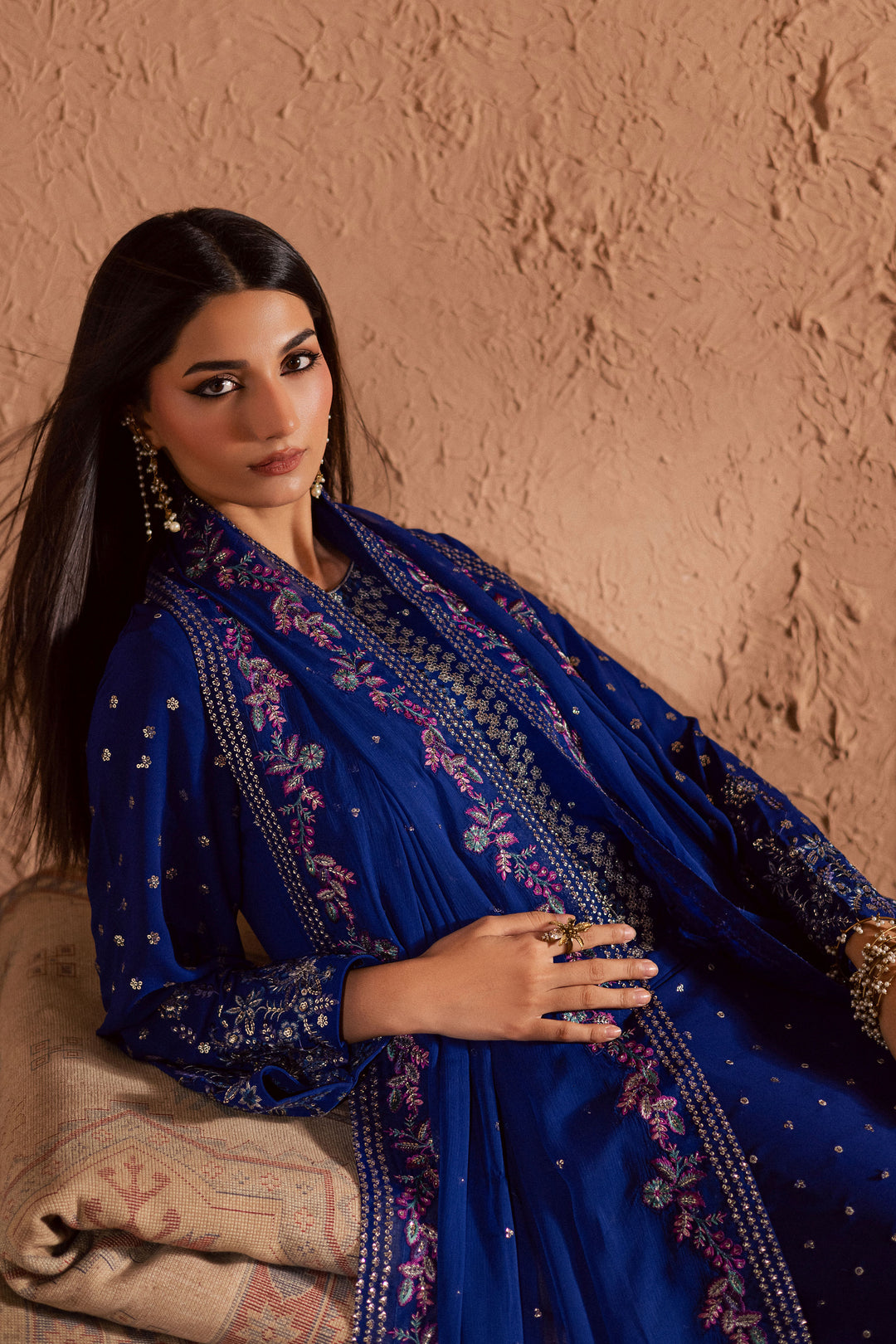  Luna Luxe 3Pc- Festive Luxe Pret BATIKSTUDIO2025  BATIK   S / Ink Blue / Georgette-M / Ink Blue / Georgette-L / Ink Blue / Georgette