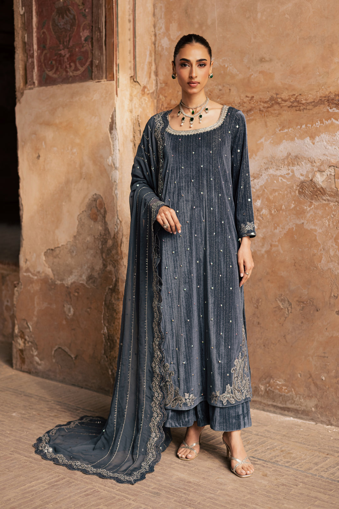  Lunar 3Pc - Velvet Formal Dress BATIKstudio  BATIK   S / Bluish Grey / Velvet-M / Bluish Grey / Velvet-L / Bluish Grey / Velvet