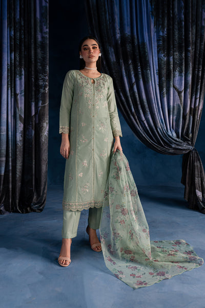 Mint Gold 3Pc - Embroidered Lawn Dress - BATIK