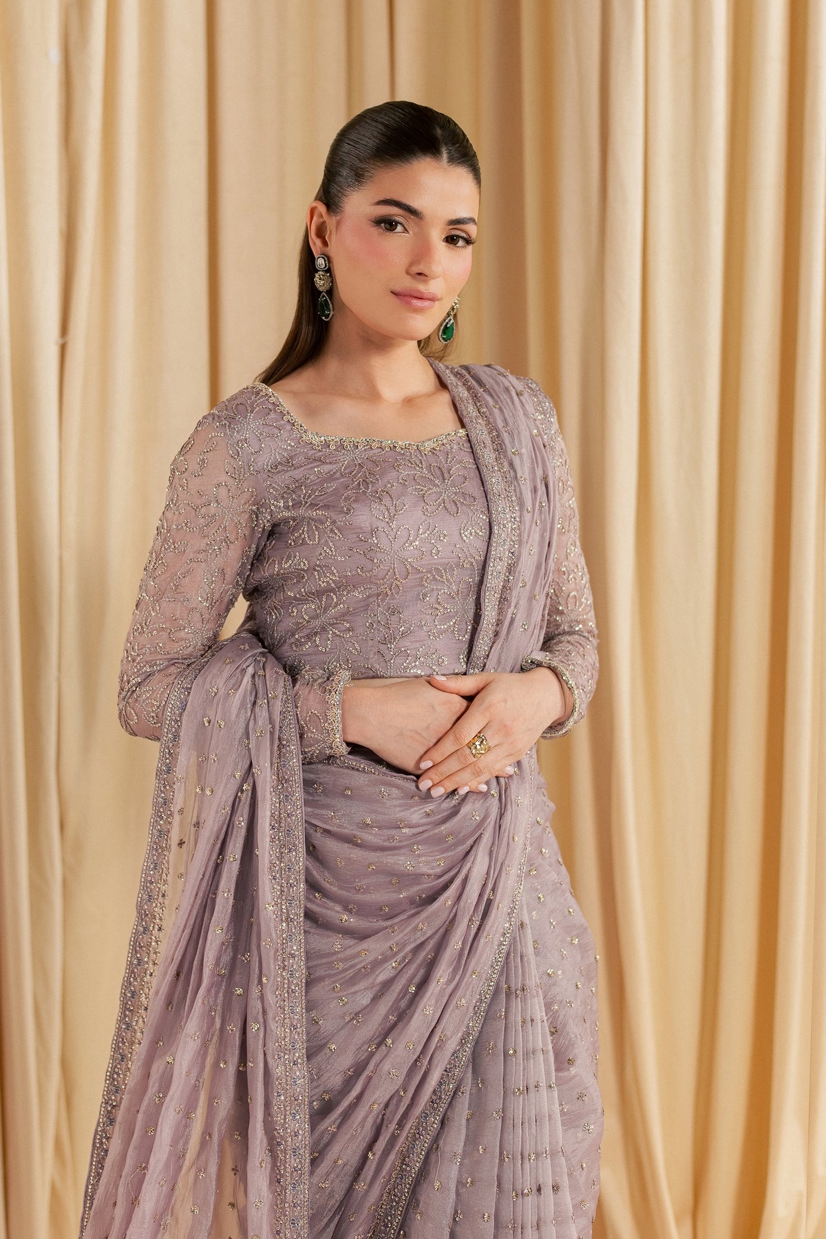 Mahim 3Pc - Festive Luxe Pret STUDIOLUXEAUG26  BATIK   S / Lilac / Tissue Silk