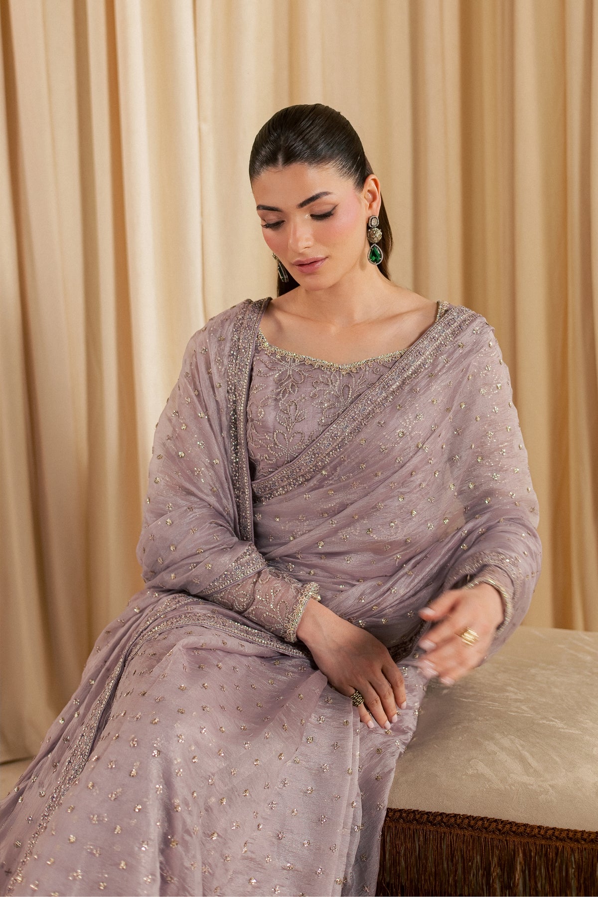 Mahim 3Pc - Festive Luxe Pret STUDIOLUXEAUG26  BATIK   S / Lilac / Tissue Silk